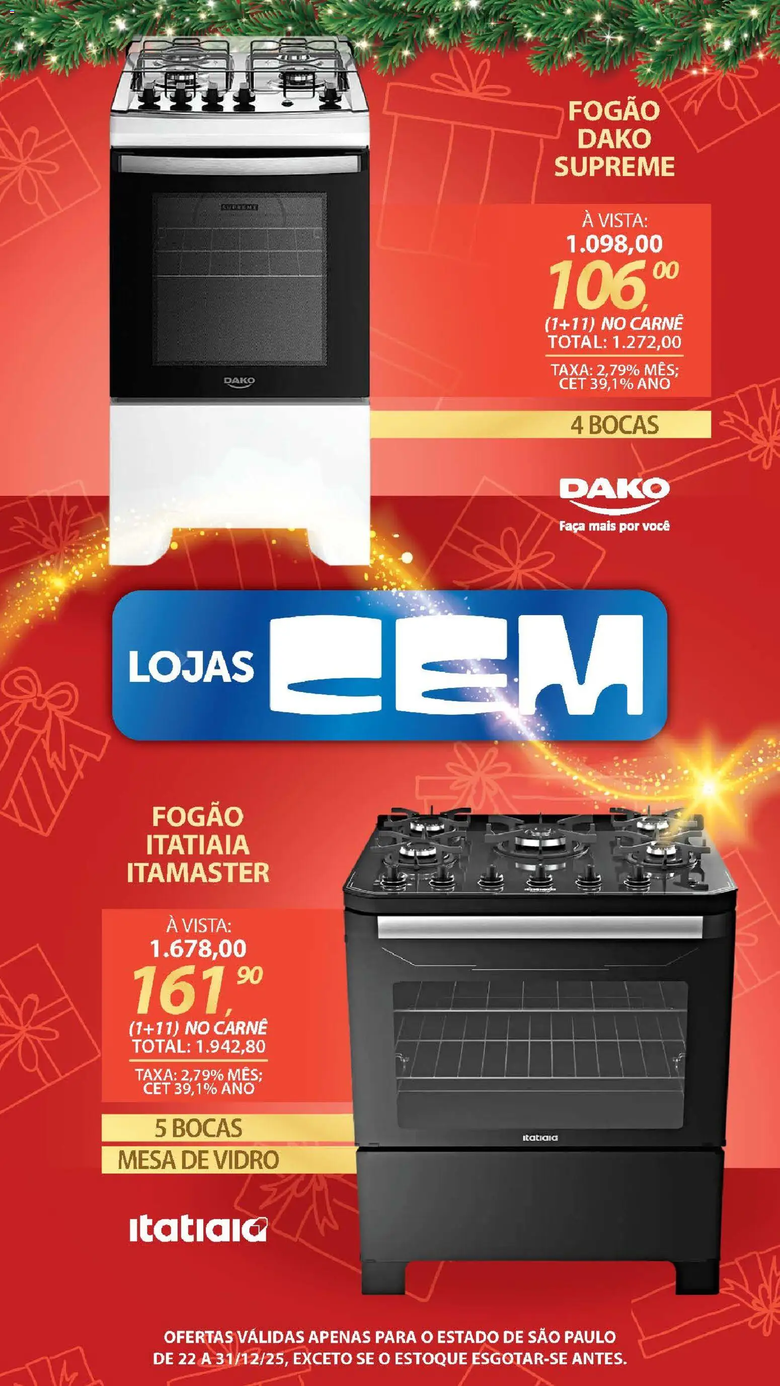 Lojas Cem Folheto - válido de 22.12.2025 | Página: 40 | Produtos: Fogão, Mesa, Faca, Carne