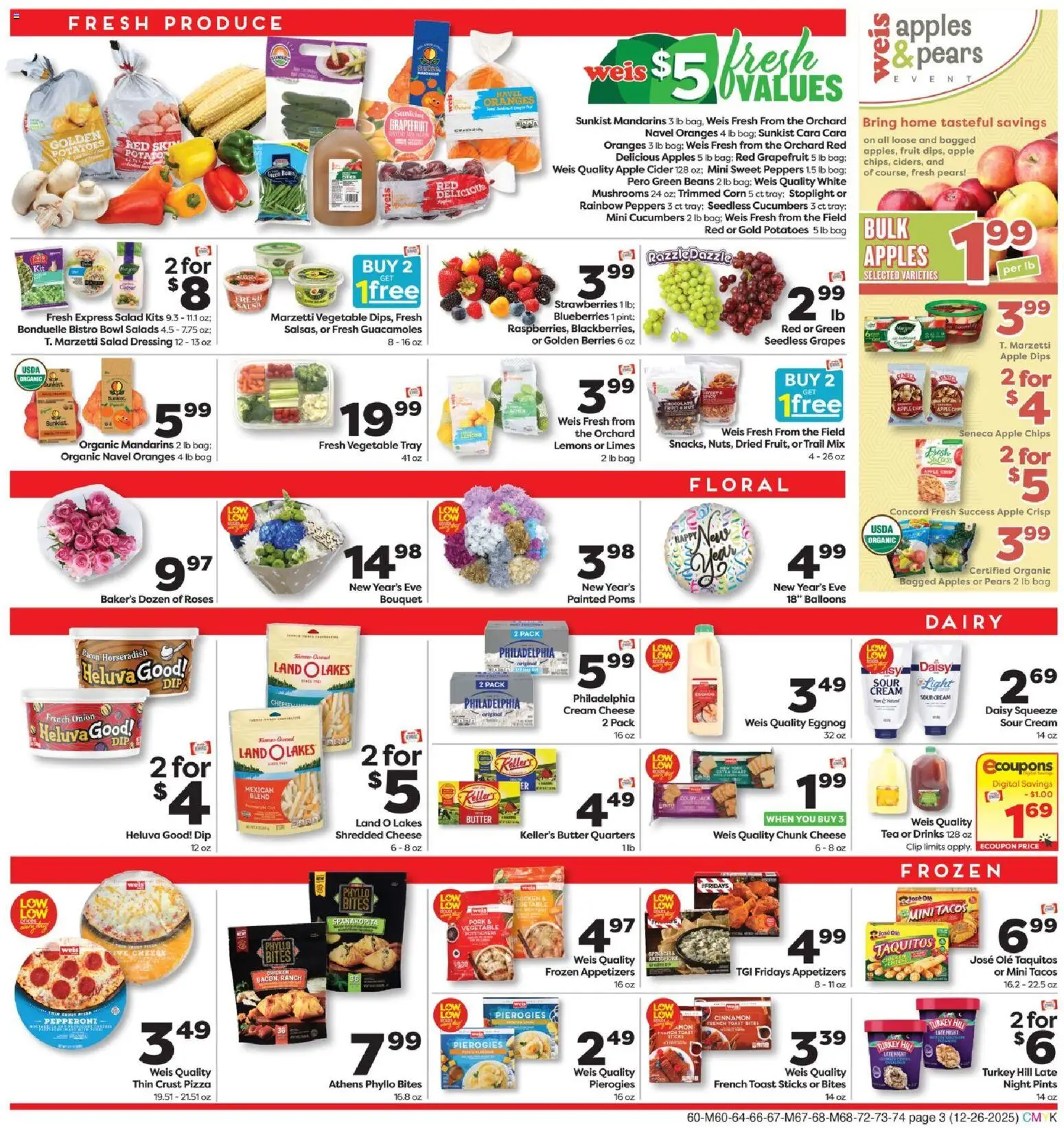 Weis Weekly Circular - DE - valid from 26.12.2025 | Page: 3 | Products: Apples, Sour cream, Grapefruit, Blueberries