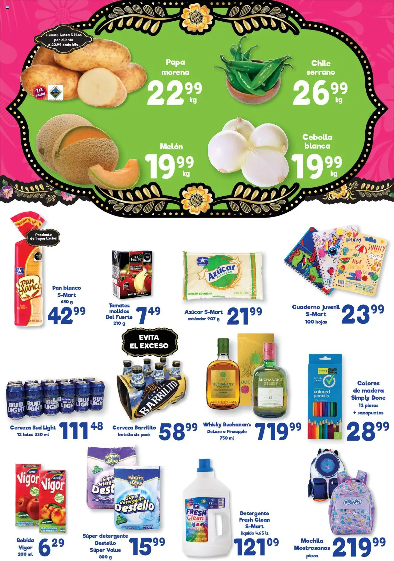 Nuevas ofertas de S-Mart válidas en toda la República Mexicana desde el 15.08.2025. ¡Encuentra las mejores ofertas en S-Mart - Folleto - Nuevo Laredo! | Página: 5 | Productos: Detergente, Papa, Cuaderno, Whisky