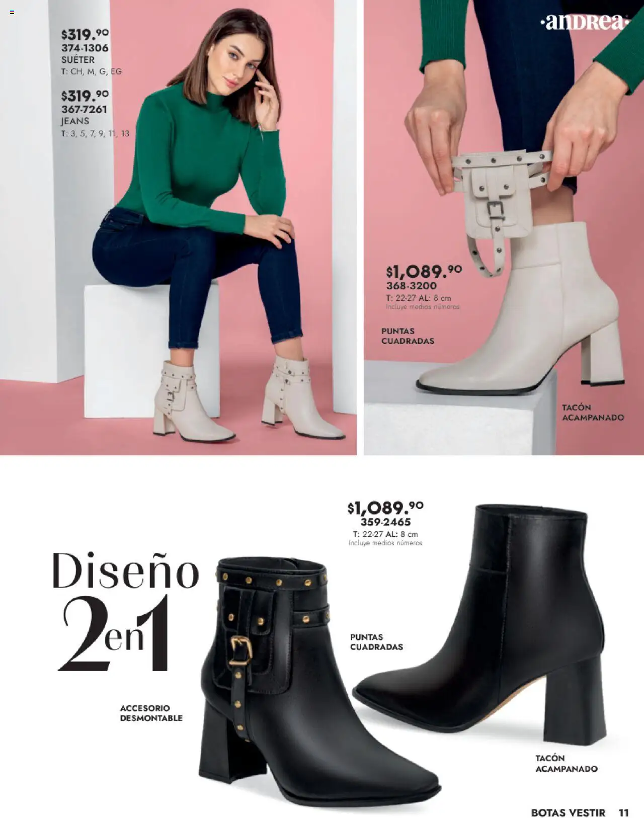Nuevas ofertas de Andrea válidas en toda la República Mexicana desde el 24.08.2025. ¡Encuentra las mejores ofertas en Andrea - Catálogo Calzado Dama! | Página: 11 | Productos: Suéter, Botas
