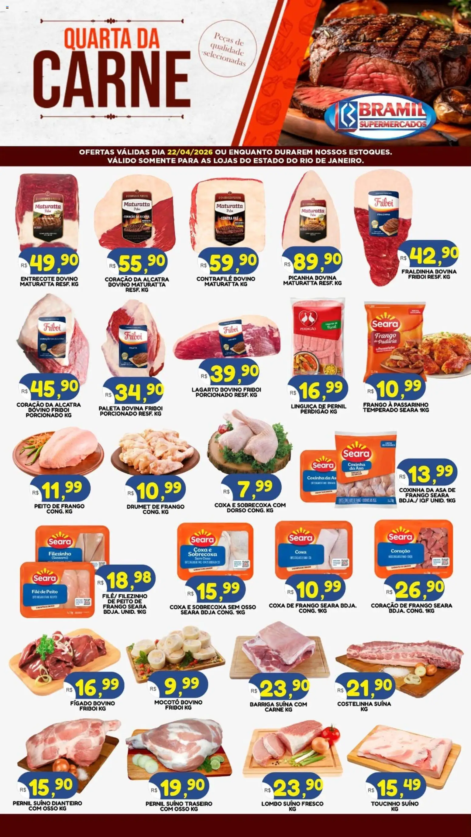 Bramil Supermercados Folheto - válido de 22.04.2026 | Página: 1 | Produtos: Coxa de frango, Picanha, Asa de frango, Frango