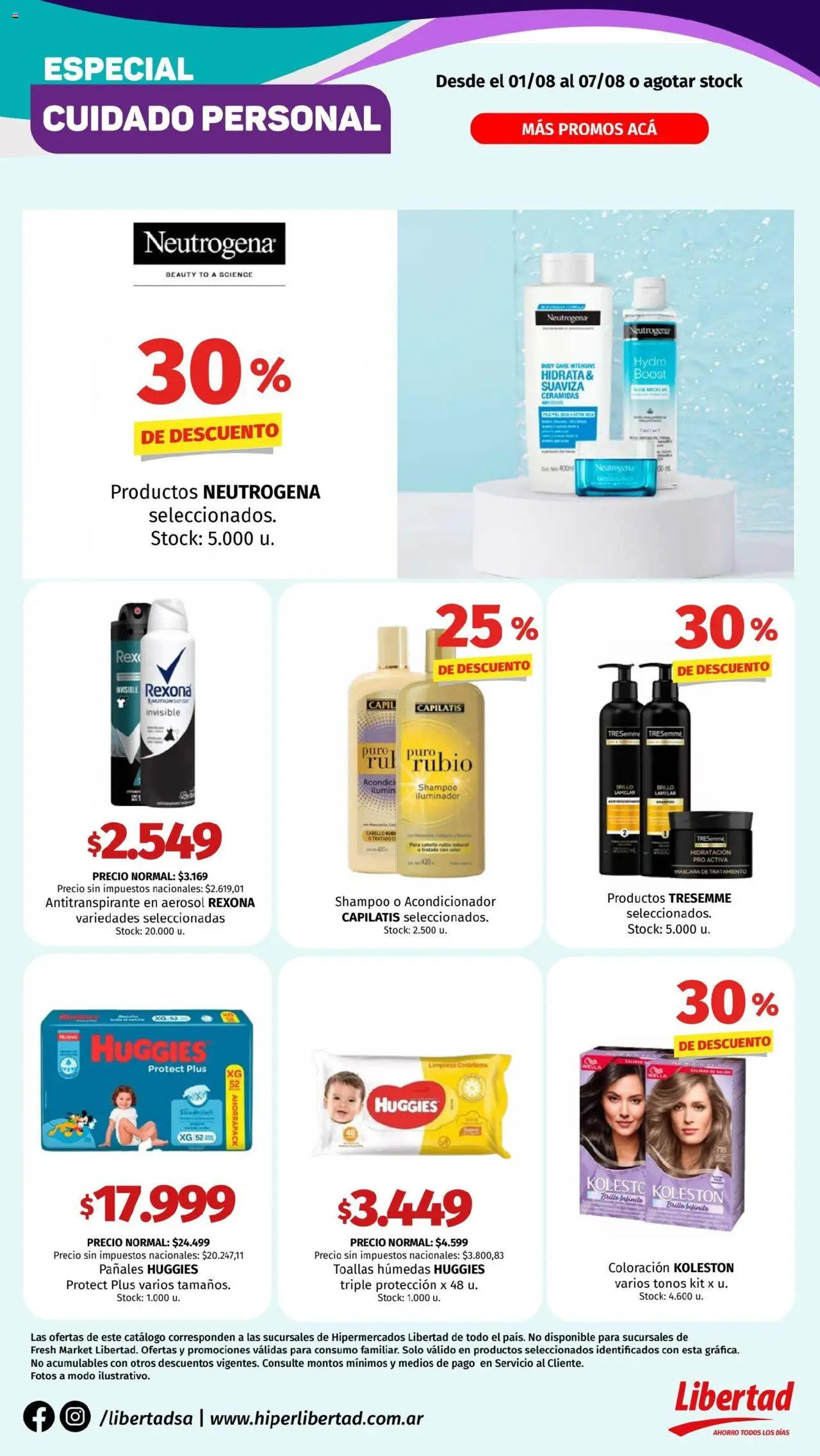 Hipermercado Libertad - Cuidado Personal │ válido desde el 01.08.2025 | Página: 1 | Productos: Máscara, Acondicionador, Brillo, Antitranspirante