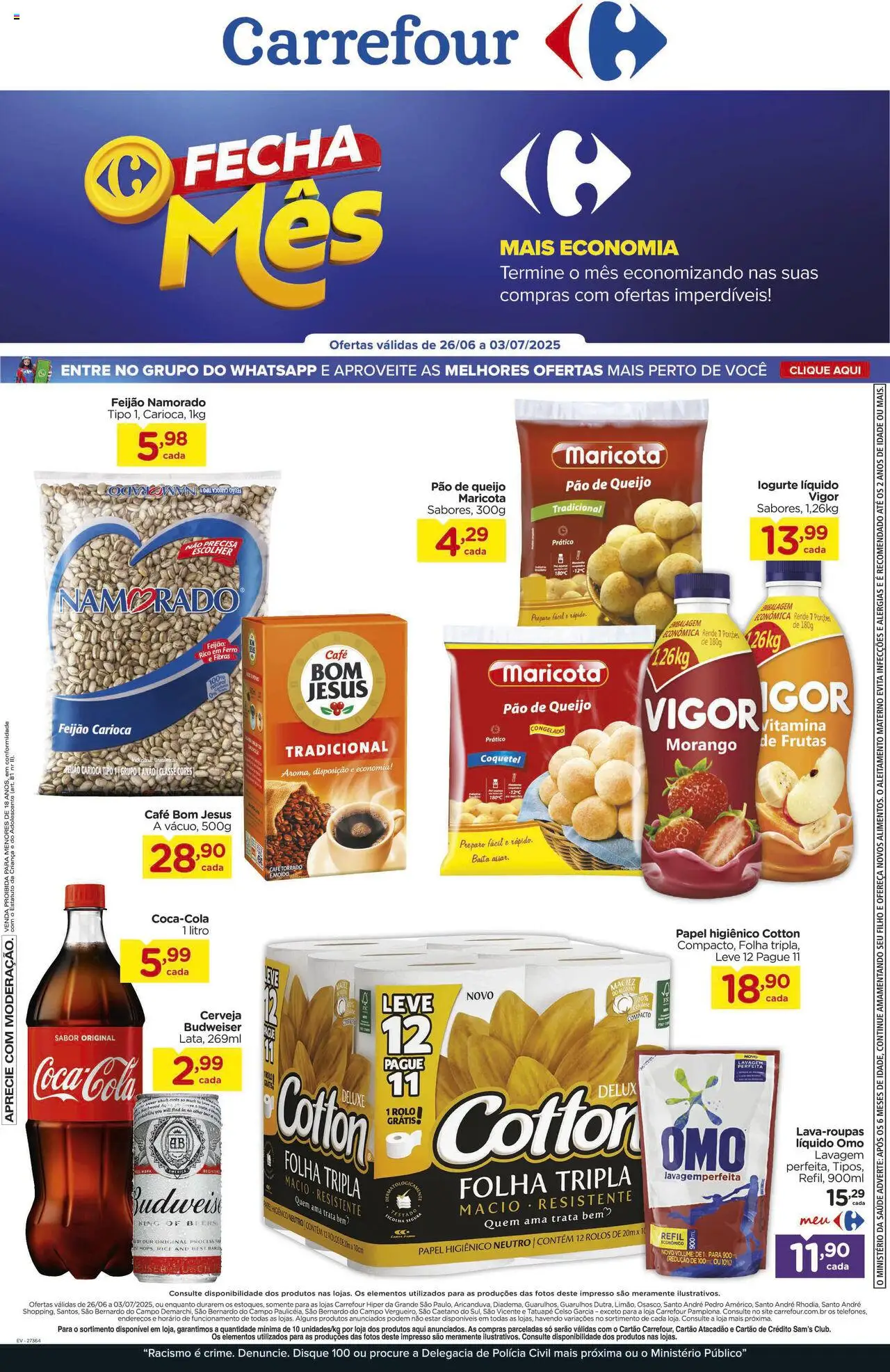 Carrefour Folheto - válido de 26.06.2025 | Página: 2 | Produtos: Feijão, Rolo, Papel higiênico, Pão de queijo