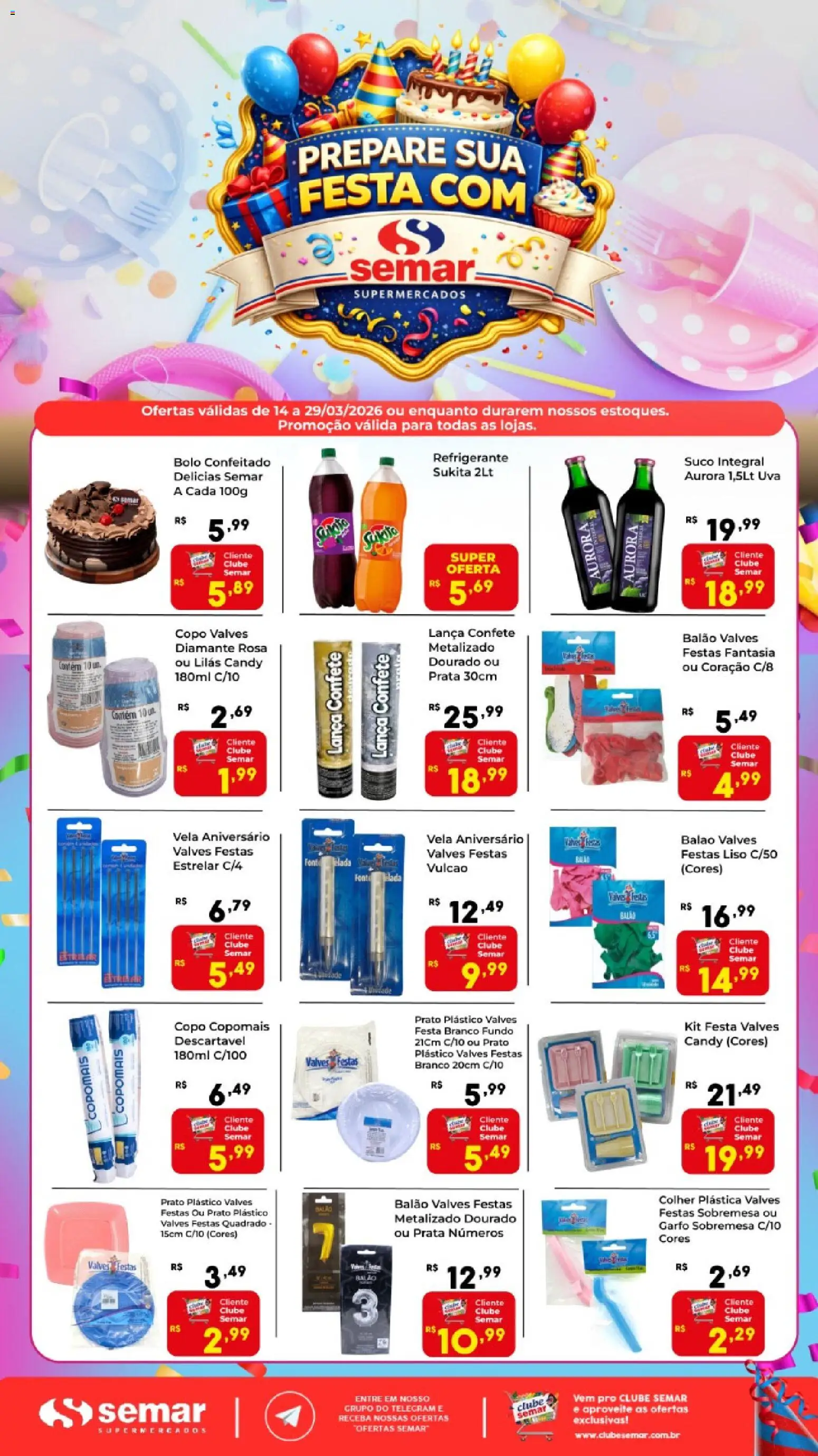 Semar Supermercado Folheto - válido de 14.03.2026 | Página: 1 | Produtos: Fantasia, Suco, Bolo, Refrigerante
