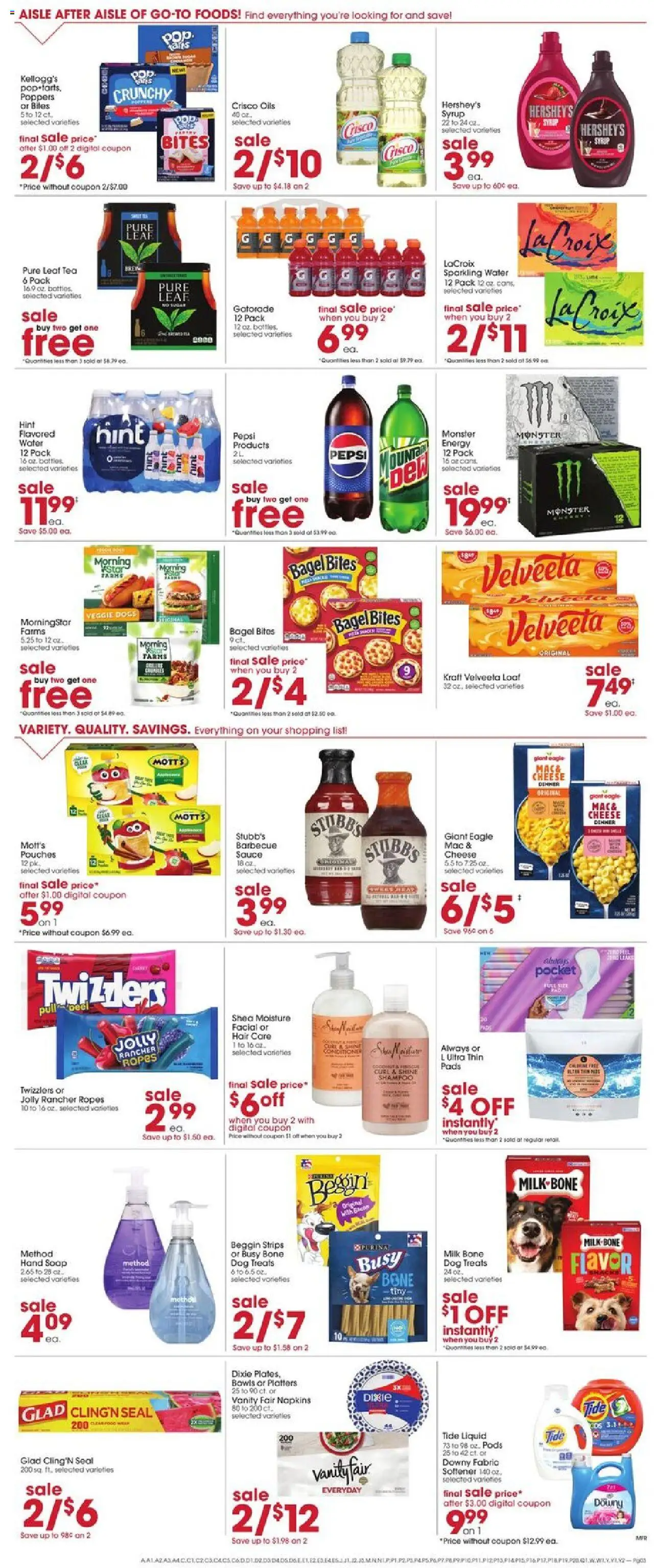 Giant Eagle Weekly Ad - valid from 21.08.2025 | Page: 3 | Products: Dog Treats, Cheese, Tea, Pads