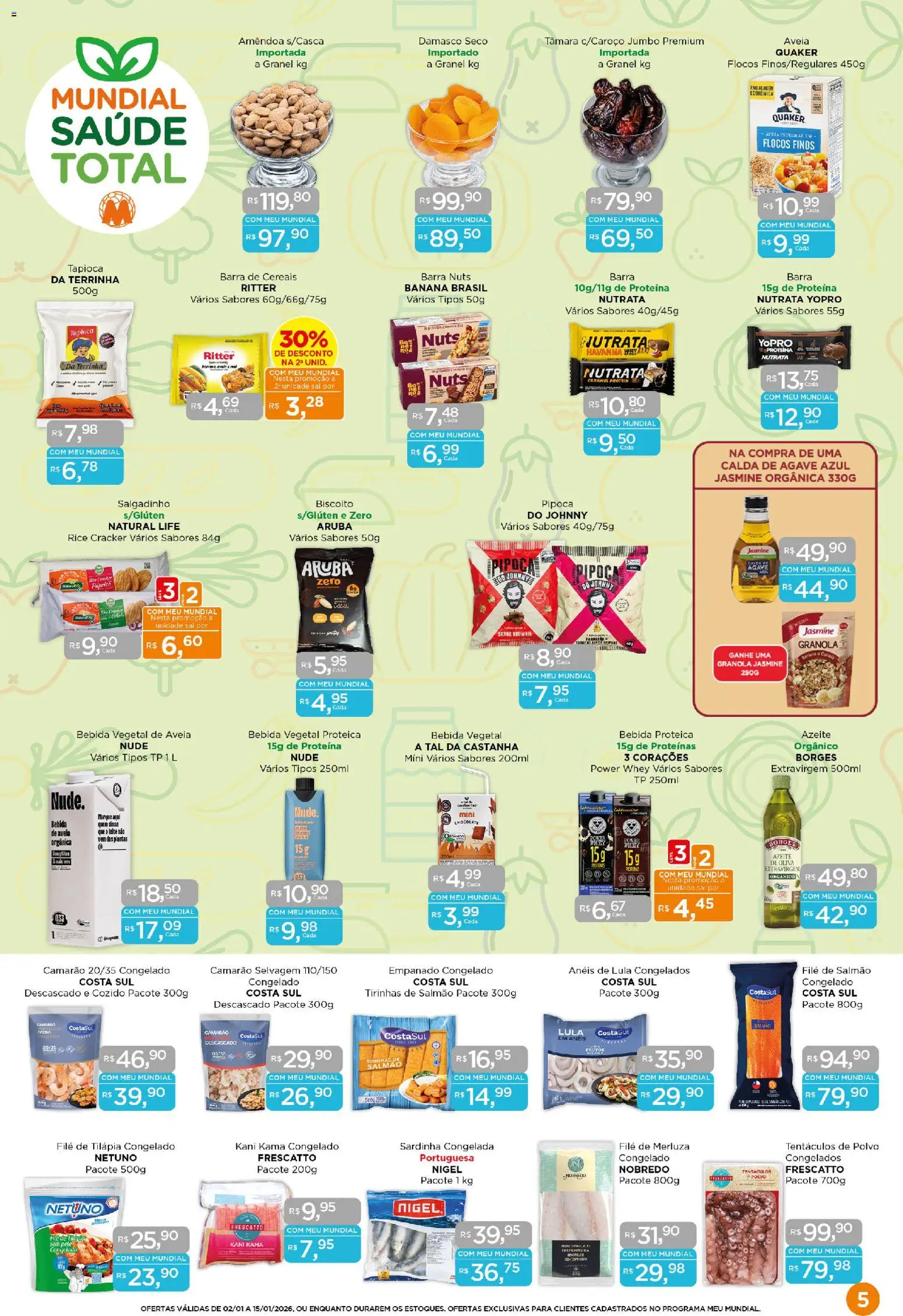 Mundial Folheto - válido de 02.01.2026 | Página: 5 | Produtos: Damasco, Biscoito, Bebida, Sal