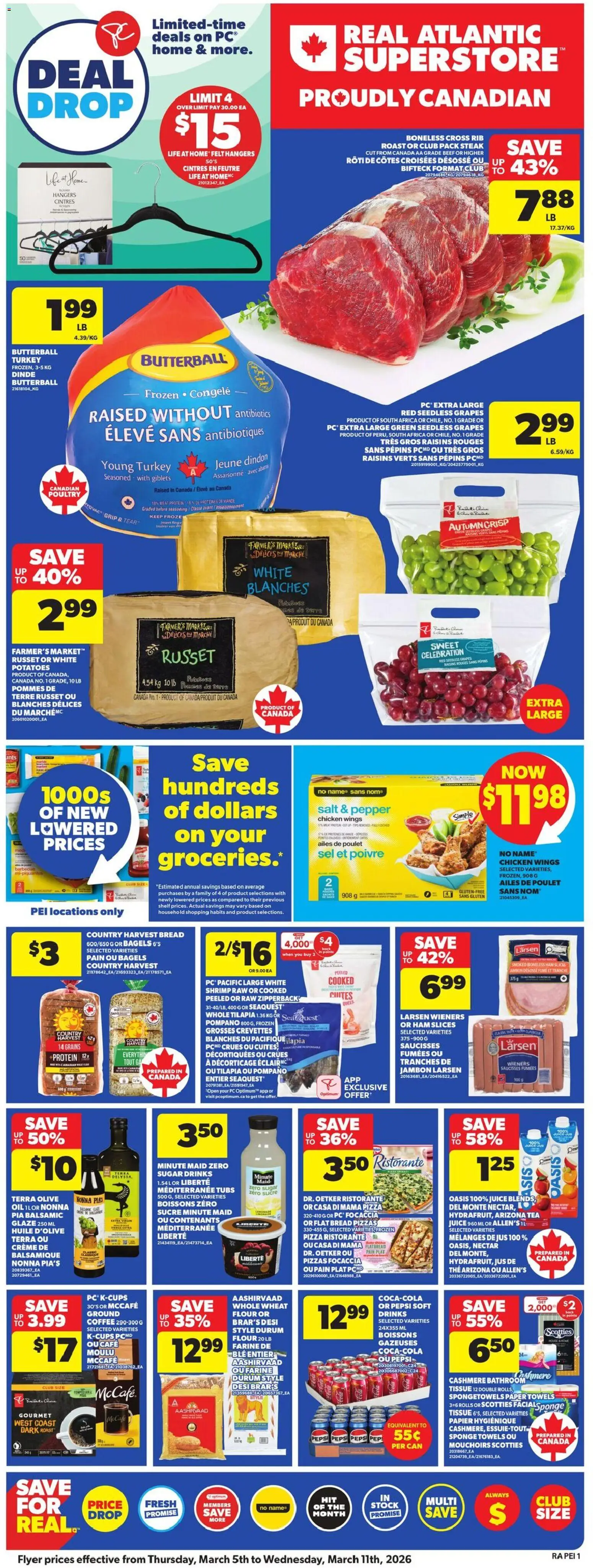 Atlantic Superstore flyer valid from 05.03.2026 | Page: 3 | Products: Chicken wings, Sponge, Ham, Juice