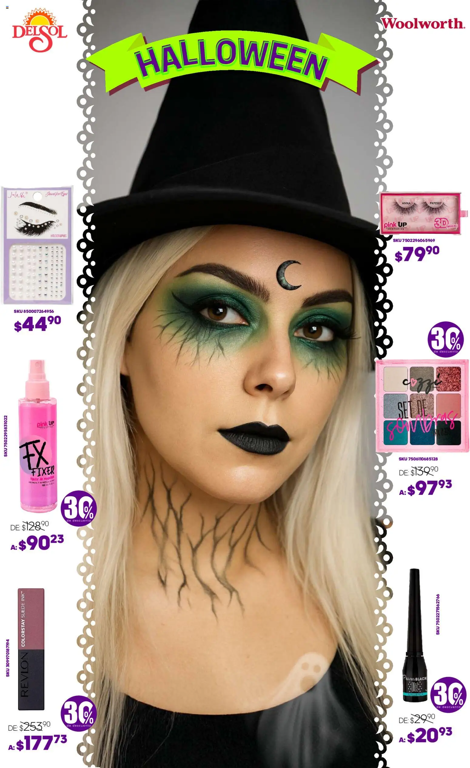 Nuevas ofertas de Del Sol y Woolworth válidas en toda la República Mexicana desde el 23.10.2025. ¡Encuentra las mejores ofertas en Del Sol y Woolworth - Catálogo Halloween! | Página: 2 | Productos: Maquillaje