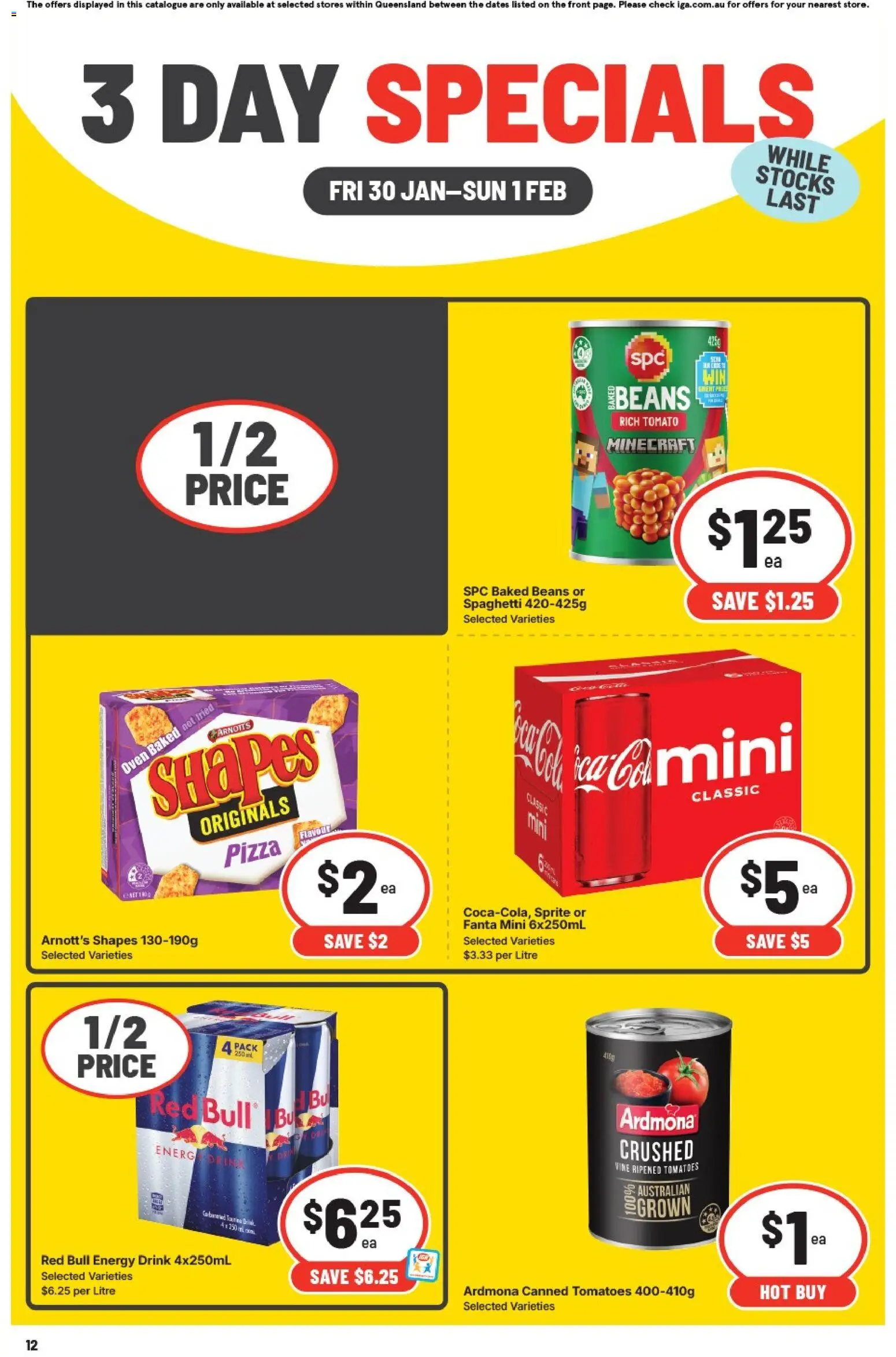 IGA catalogue - valid from 30.01.2026 | Page: 3 | Products: Energy drink, Pizza, Tomatoes, Oven