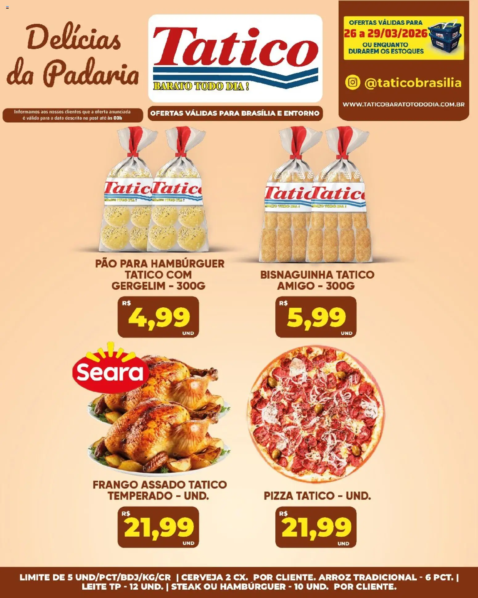 Tatico Folheto - válido de 26.03.2026 | Página: 3 | Produtos: Leite, Pizza, Cerveja, Arroz