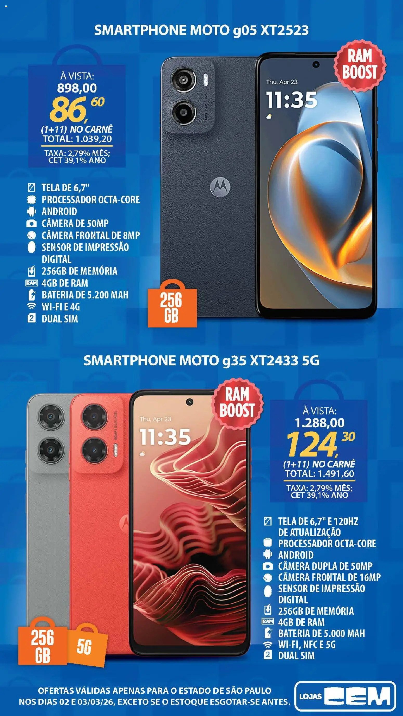 Lojas Cem Folheto - válido de 02.03.2026 | Página: 8 | Produtos: Tela, Bateria, Carne, Câmera