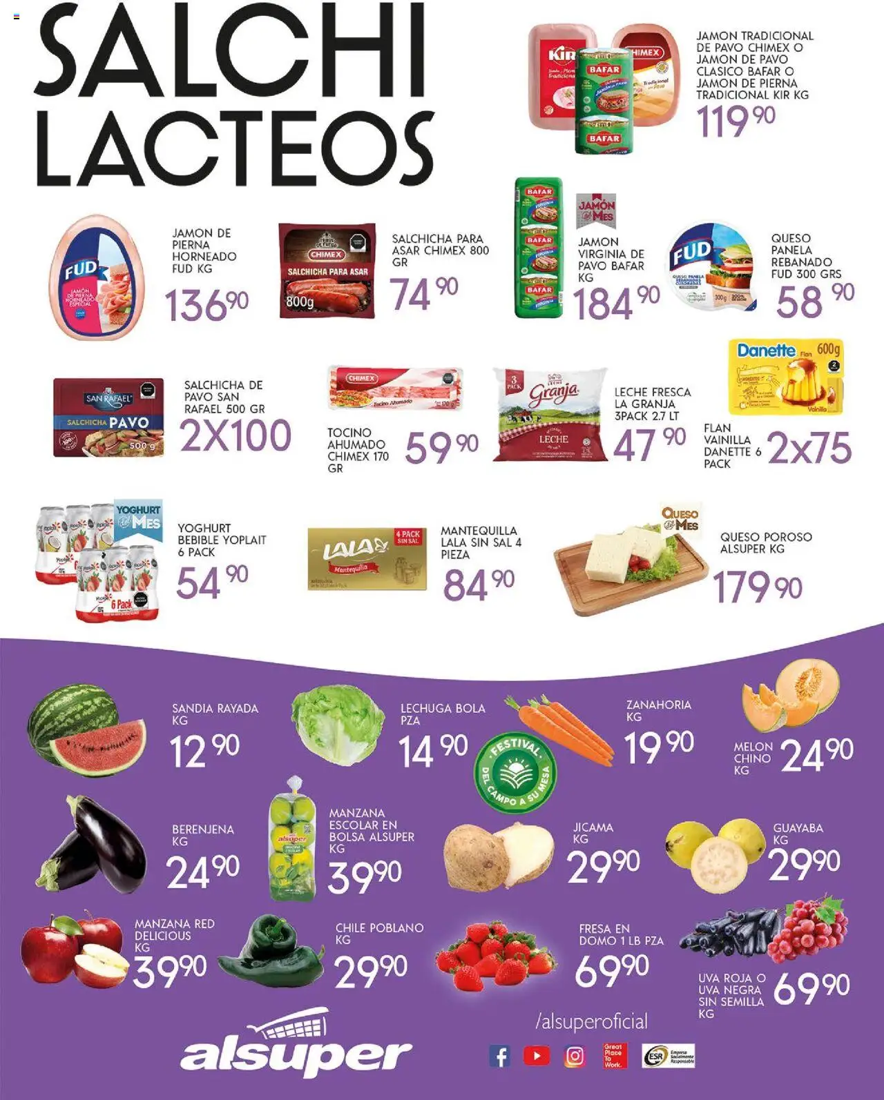 Nuevas ofertas de Alsuper válidas en toda la República Mexicana desde el 17.10.2025. ¡Encuentra las mejores ofertas en Alsuper folleto Zacatecas! | Página: 3 | Productos: Tocino, Sal, Manzana, Queso