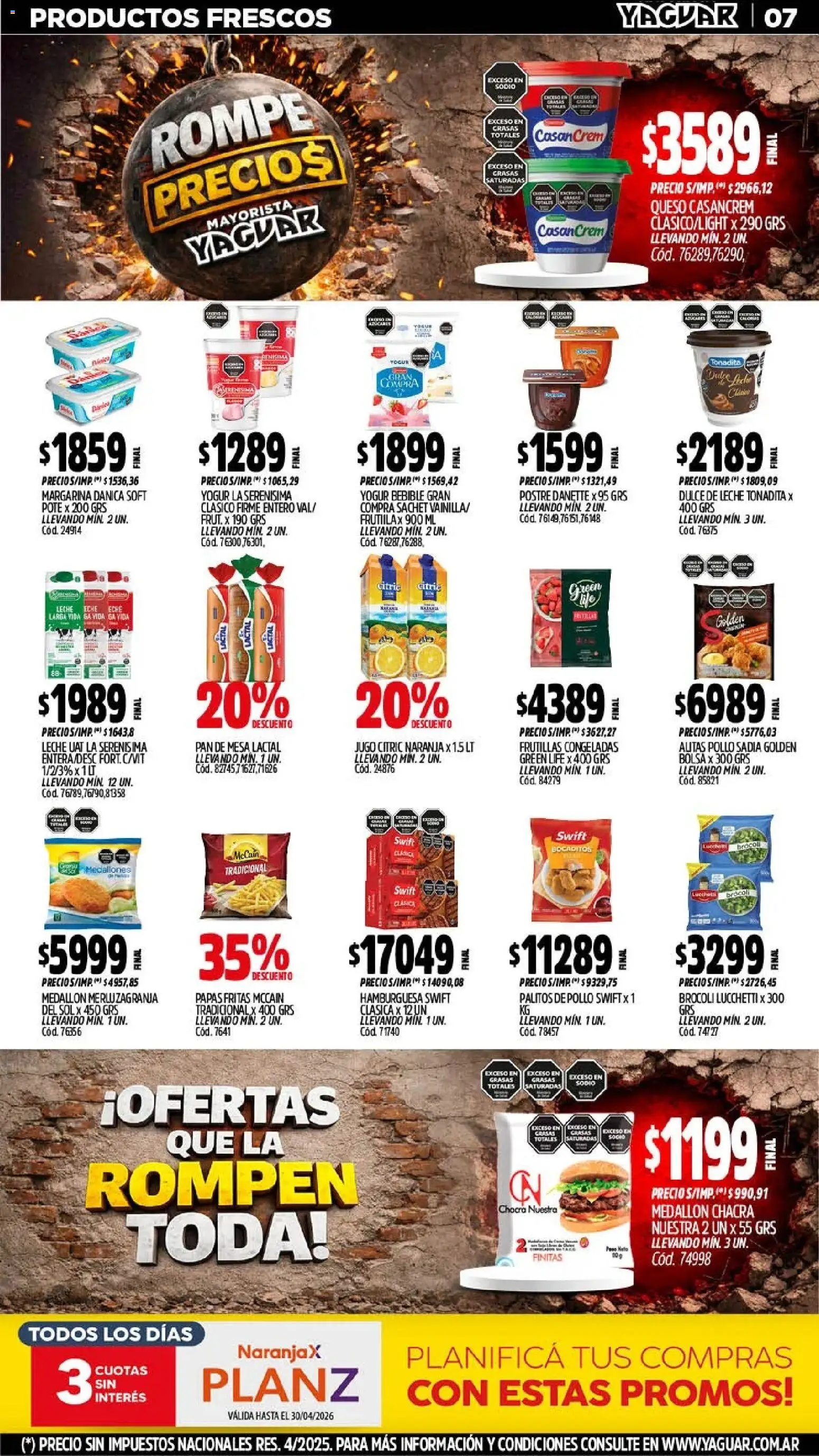 Yaguar - Oferta Semanal Neuquen │ válido desde el 20.04.2026 | Página: 7 | Productos: Mesa, Dulce de leche, Yogur, Margarina