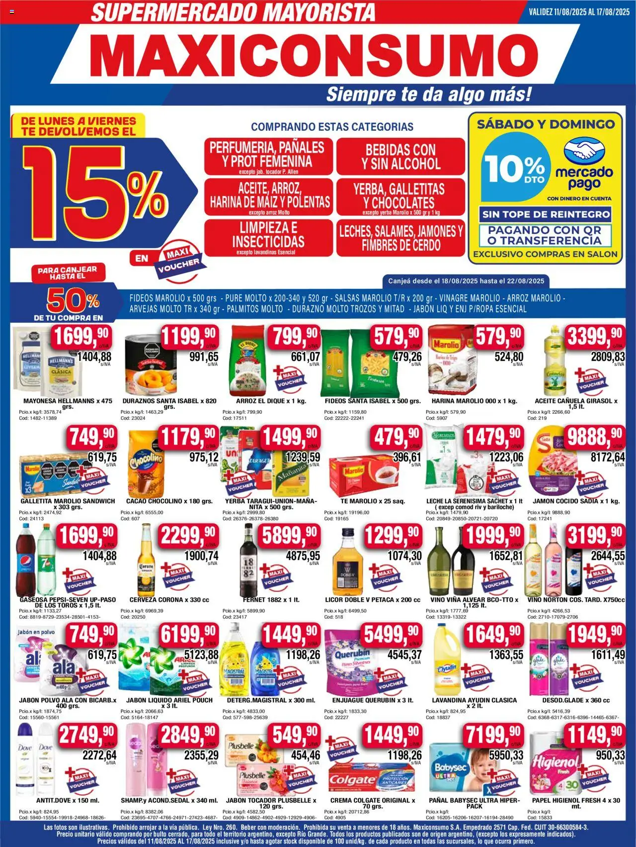 Maxiconsumo ofertas │ válido desde el 11.08.2025 | Página: 1 | Productos: Harina, Aceite, Vinagre, Fernet