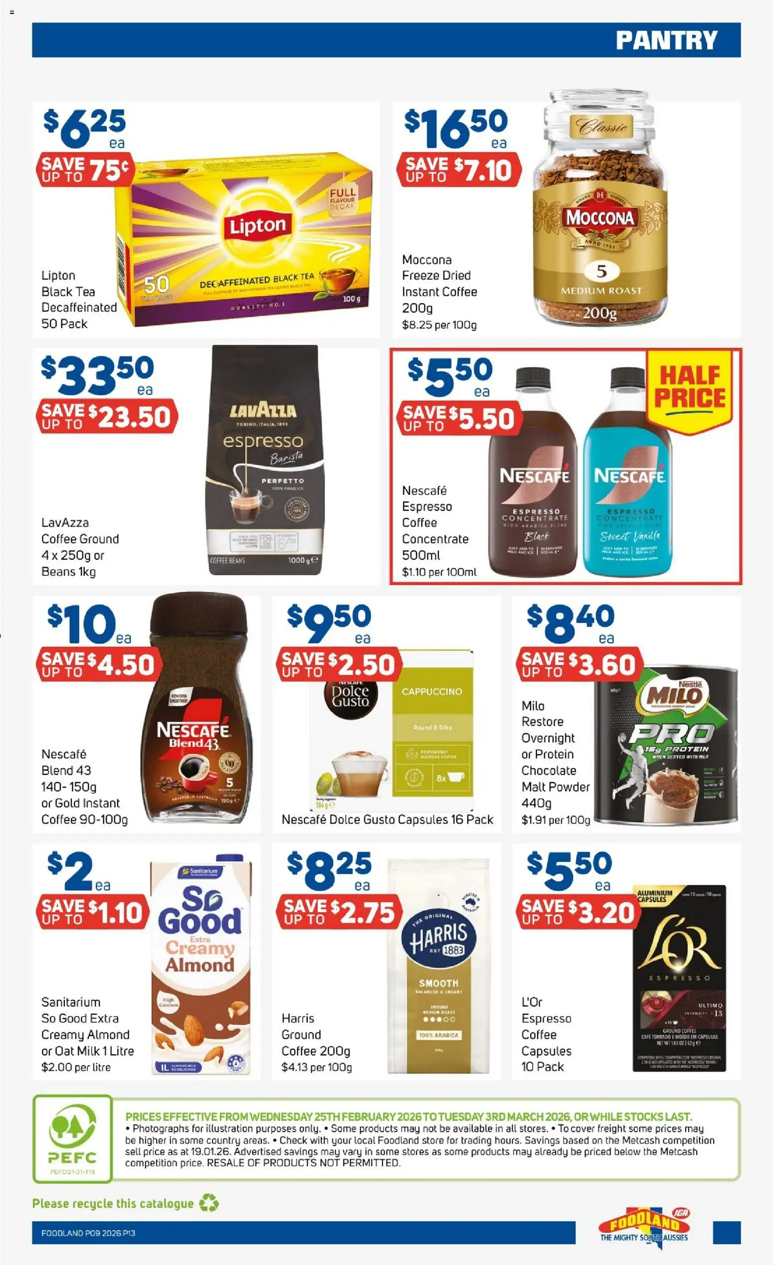 Foodland catalogue - valid from 25.02.2026 | Page: 13 | Products: Milk, Coffee, Chocolate, Nescafe