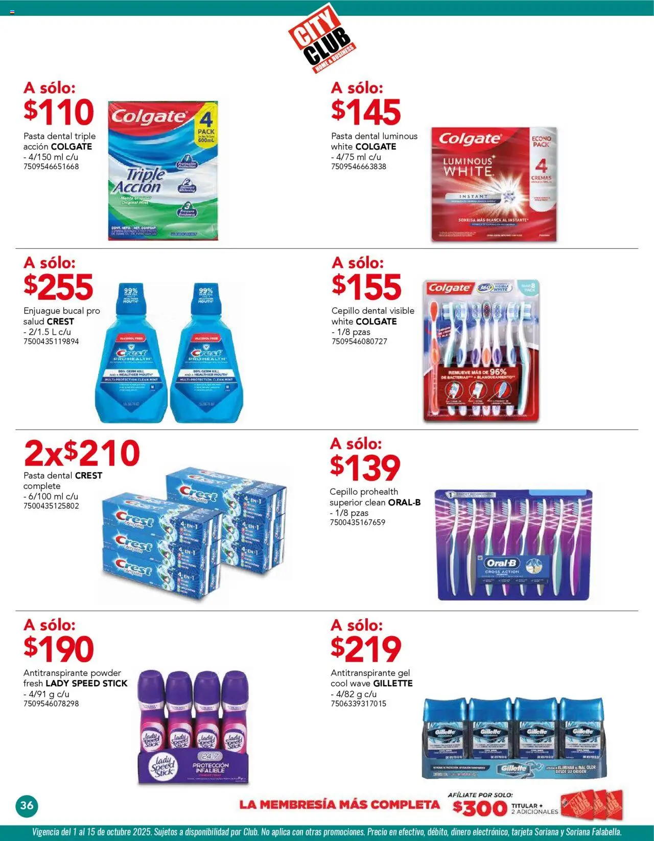 Nuevas ofertas de City Club válidas en toda la República Mexicana desde el 01.10.2025. ¡Encuentra las mejores ofertas en City Club - Catálogo! | Página: 34 | Productos: Antitranspirante, Pasta dental, Enjuague bucal, Cepillo