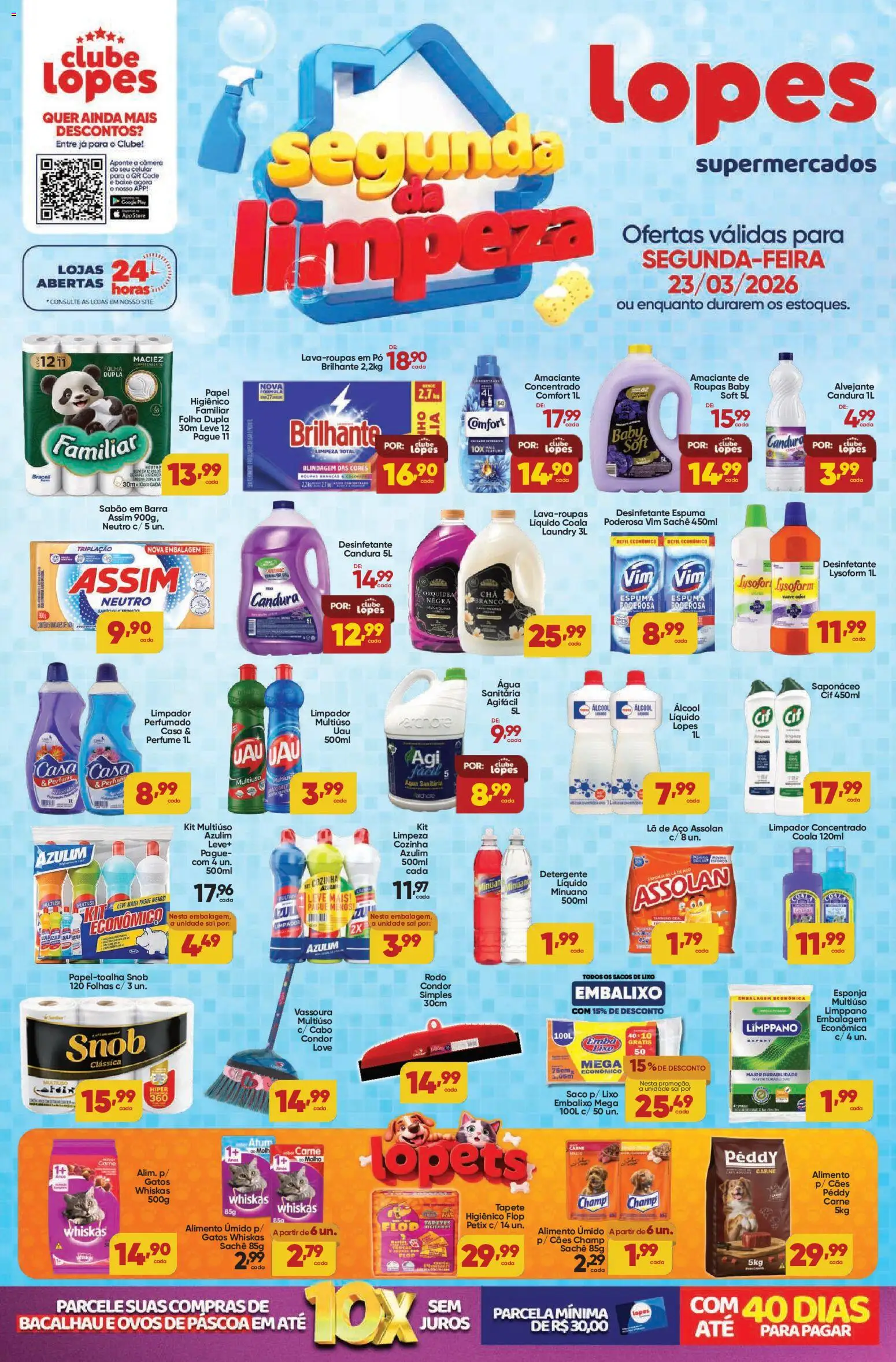 Lopes Supermercados Folheto - válido de 23.03.2026 | Página: 1 | Produtos: Sabão em barra, Bacalhau, Tapete, Vassoura