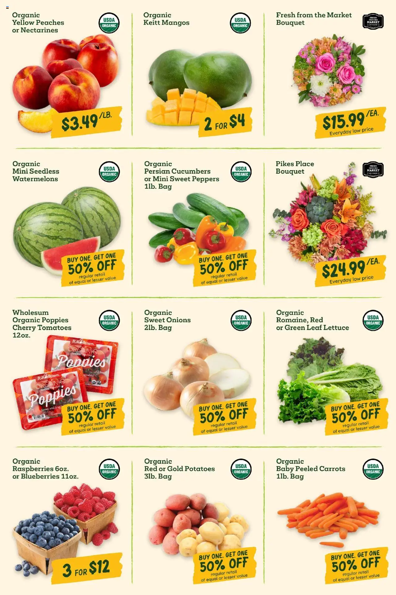 Sprouts Weekly Ad - valid from 20.08.2025 | Page: 5 | Products: Peaches, Lettuce, Potatoes, Blueberries