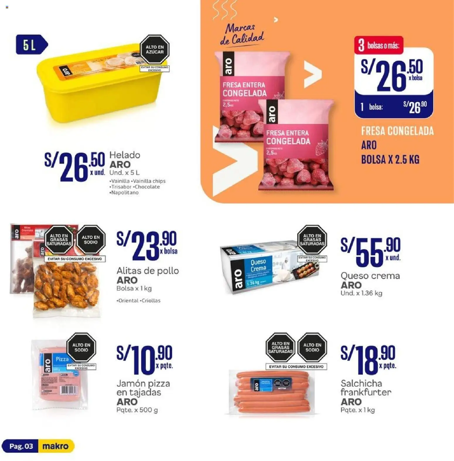 Catálogo Makro válido desde 22.02.2026 | Página: 3 | Productos: Queso, Chocolate, Crema, Bolsa