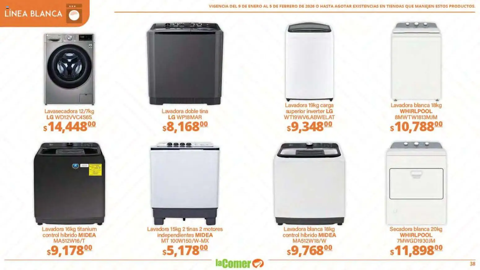 Nuevas ofertas de La Comer válidas en toda la República Mexicana desde el 09.01.2026. ¡Encuentra las mejores ofertas en La Comer folleto Limpia Desinfecta Organiza Ahorra! | Página: 38 | Productos: Secadora, Lavadora