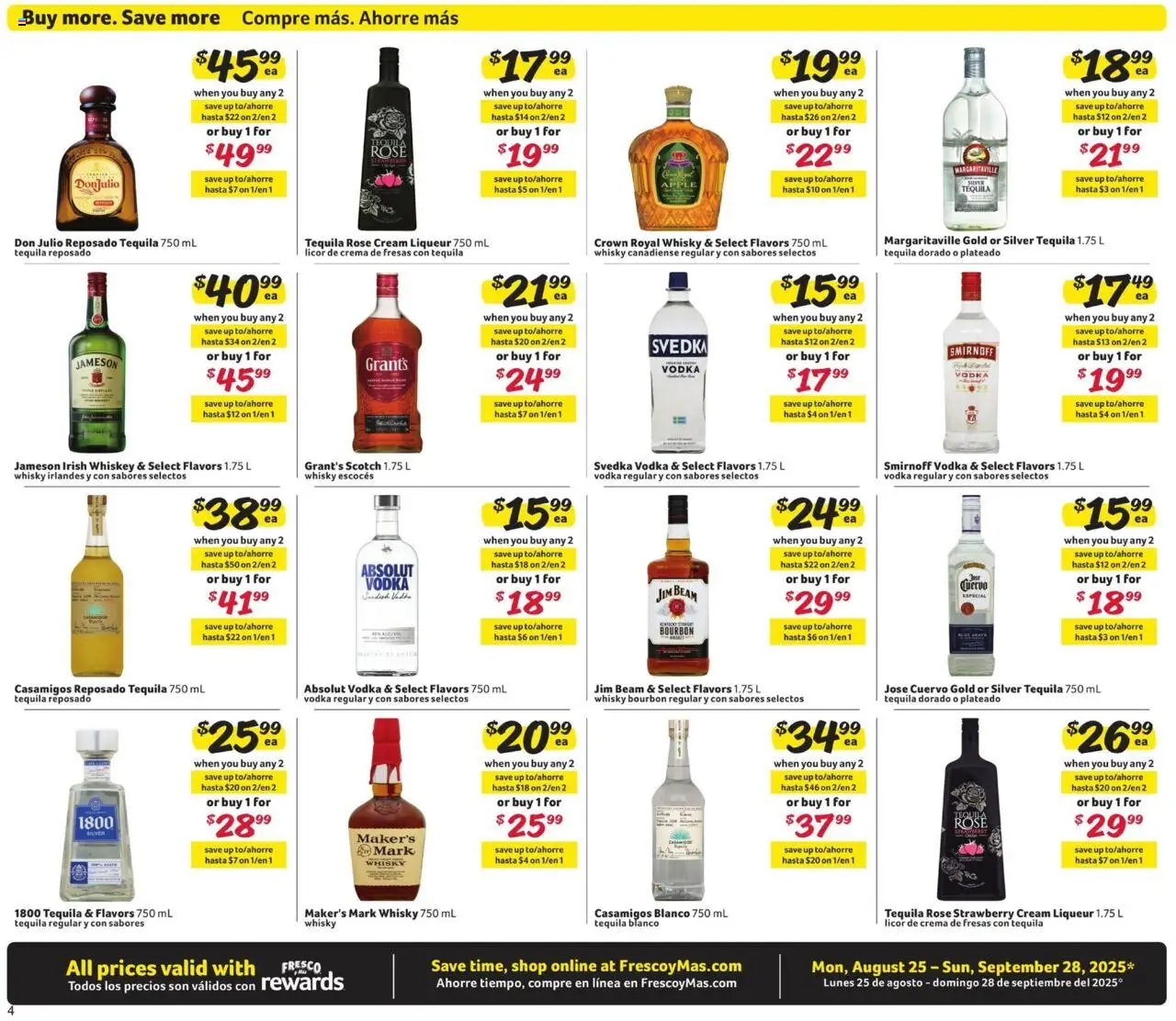 Fresco y Más Alcohol Flyer - valid from 25.08.2025 | Page: 4 | Products: Bourbon, Cream, Vodka, Whiskey