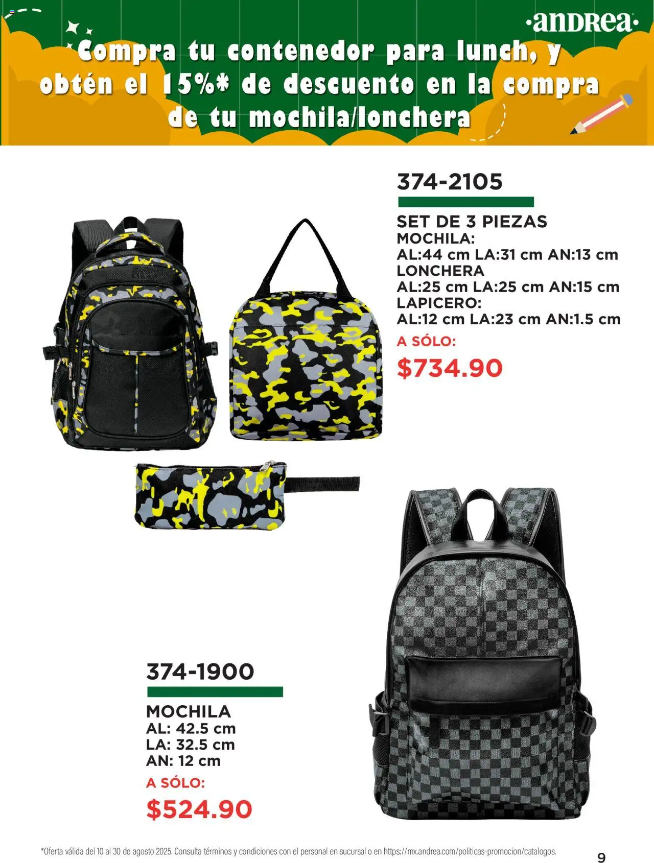 Nuevas ofertas de Andrea válidas en toda la República Mexicana desde el 10.08.2025. ¡Encuentra las mejores ofertas en Andrea - Catálogo Regreso a Clases! | Página: 9 | Productos: Mochila, Contenedor