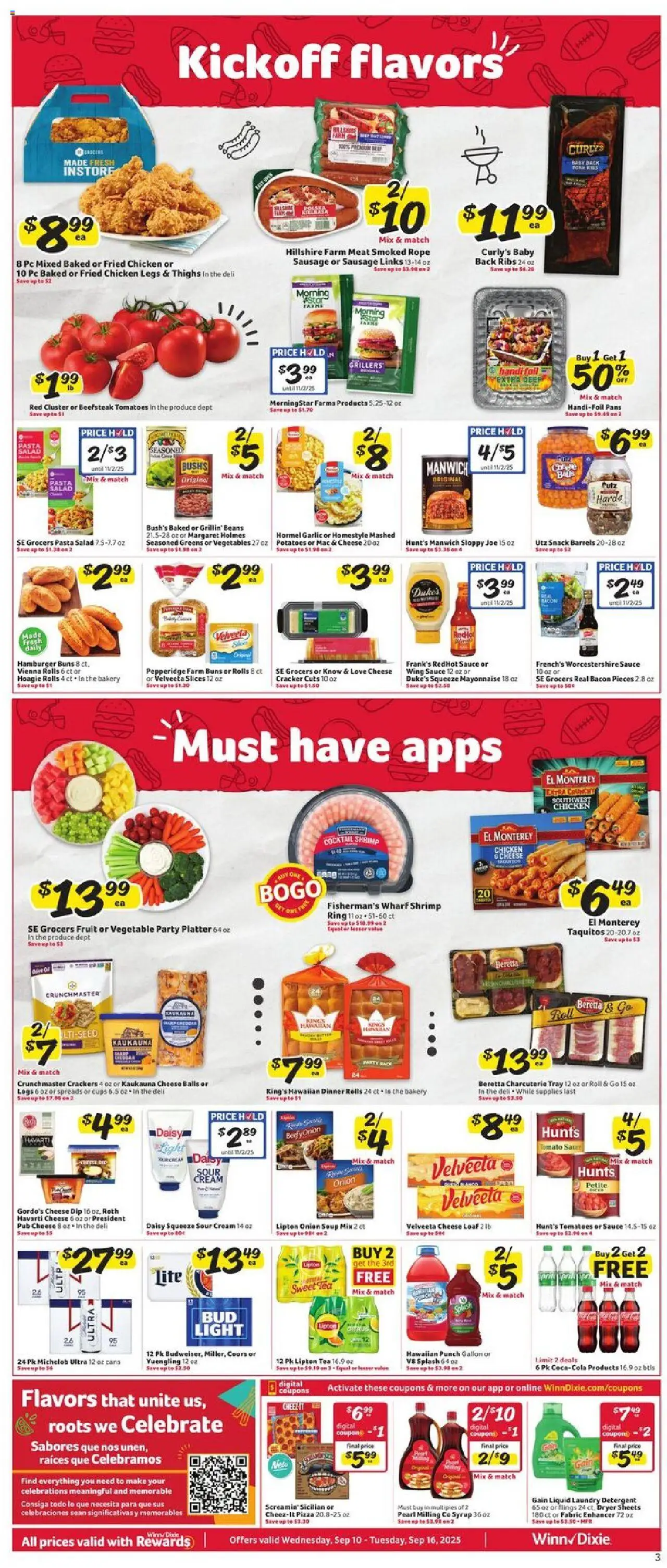 Winn Dixie Weekly Ad - valid from 10.09.2025 | Page: 3 | Products: Pizza, Pasta, Potatoes, Pc