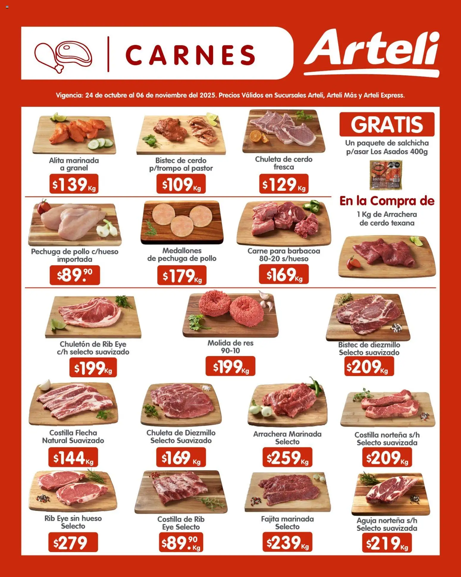 Nuevas ofertas de Arteli válidas en toda la República Mexicana desde el 24.10.2025. ¡Encuentra las mejores ofertas en Arteli folleto! | Página: 9 | Productos: Pollo, Salchicha, Cerdo, Res