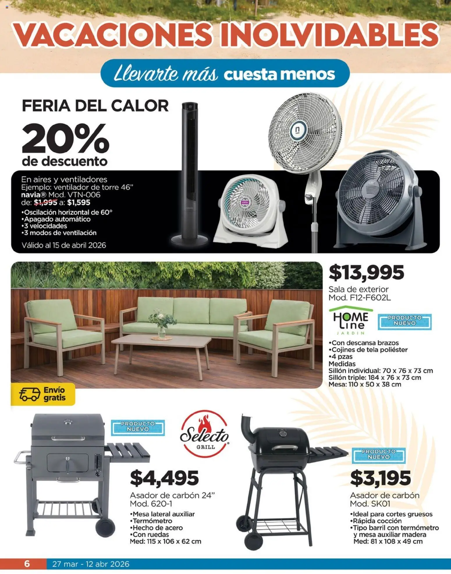 Nuevas ofertas de Chedraui válidas en toda la República Mexicana desde el 27.03.2026. ¡Encuentra las mejores ofertas en Chedraui folleto Llevarte más cuesta menos! | Página: 6 | Productos: Termómetro, Ventilador, Sillón, Mesa