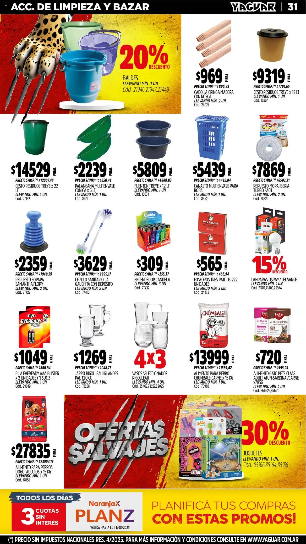 Yaguar - José C. Paz │ válido desde el 04.08.2025 | Página: 31 | Productos: Fósforos, Mopa, Cepillo, Vasos