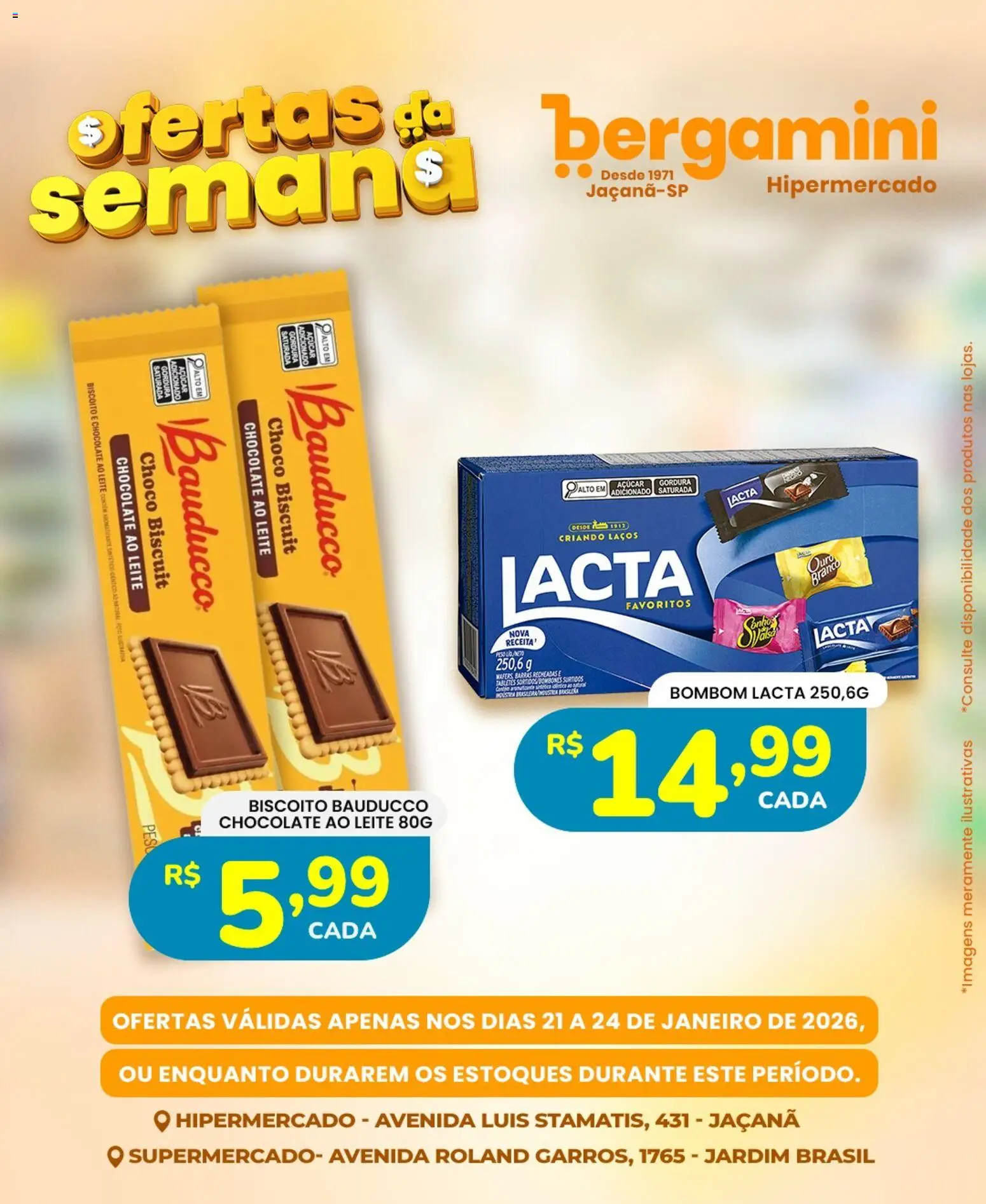 Supermercado Bergamini Folheto - válido de 21.01.2026 | Página: 15 | Produtos: Biscoito, Leite, Açúcar, Bombom