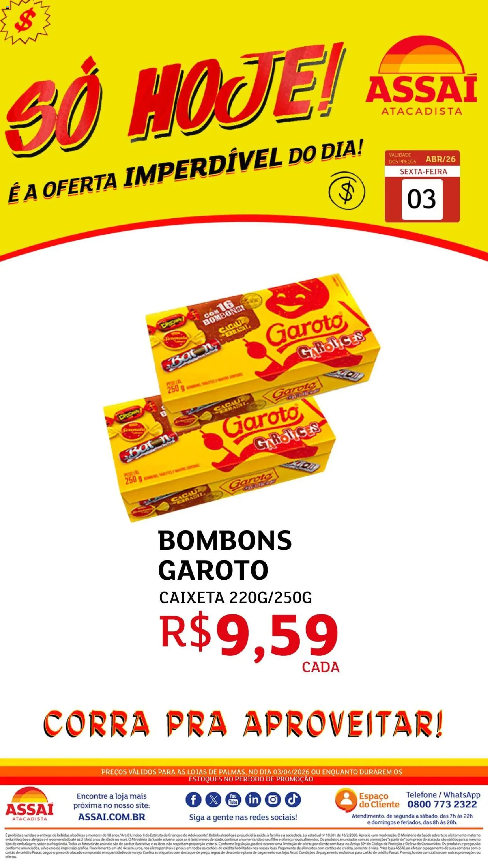 Assaí Atacadista Folheto - válido de 03.04.2026 | Página: 1 | Produtos: Pneus, Base, Bebida, Telefone