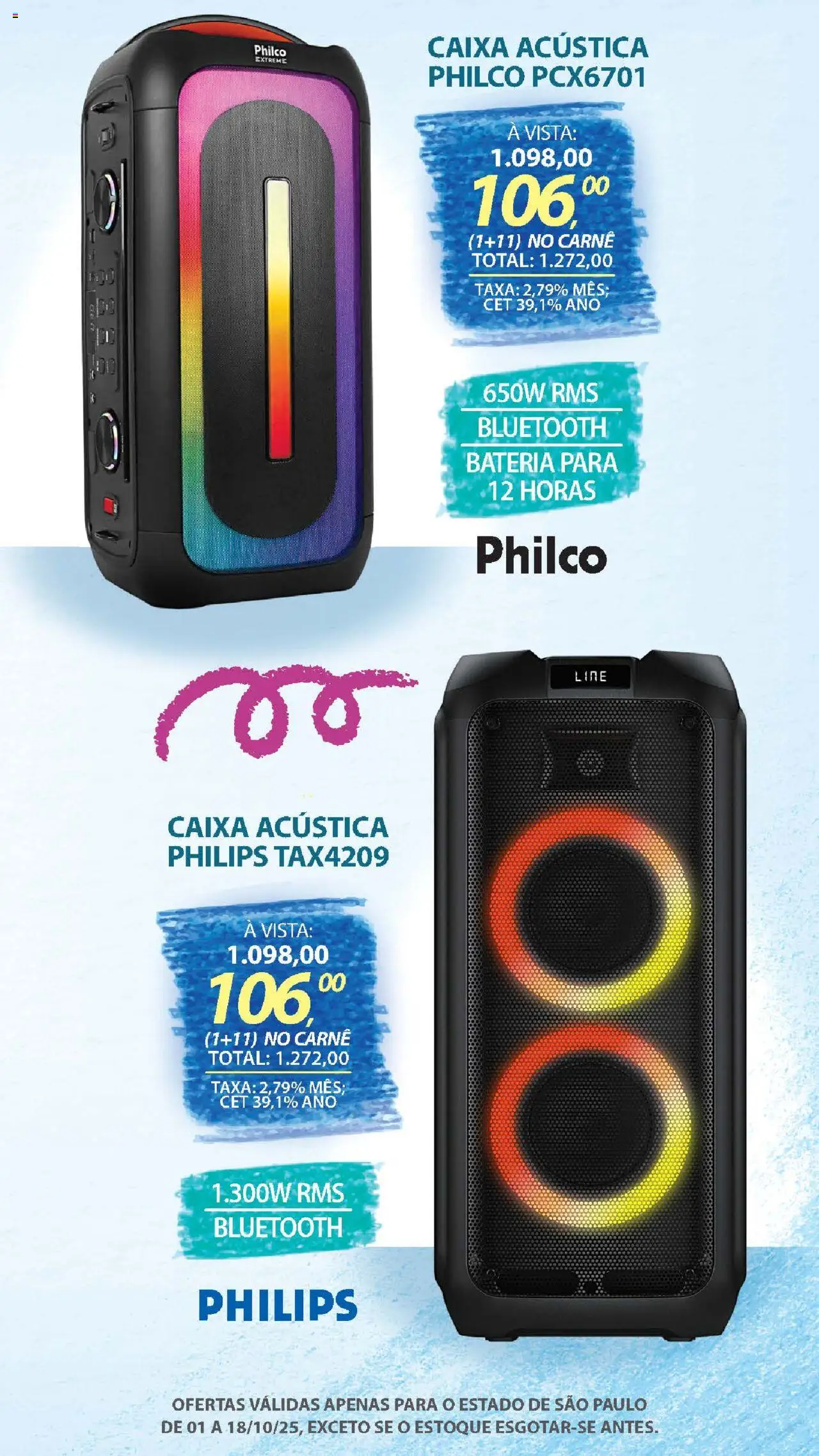 Lojas Cem Folheto - válido de 01.10.2025 | Página: 62 | Produtos: Caixa acústica, Caixa, Bateria, Carne