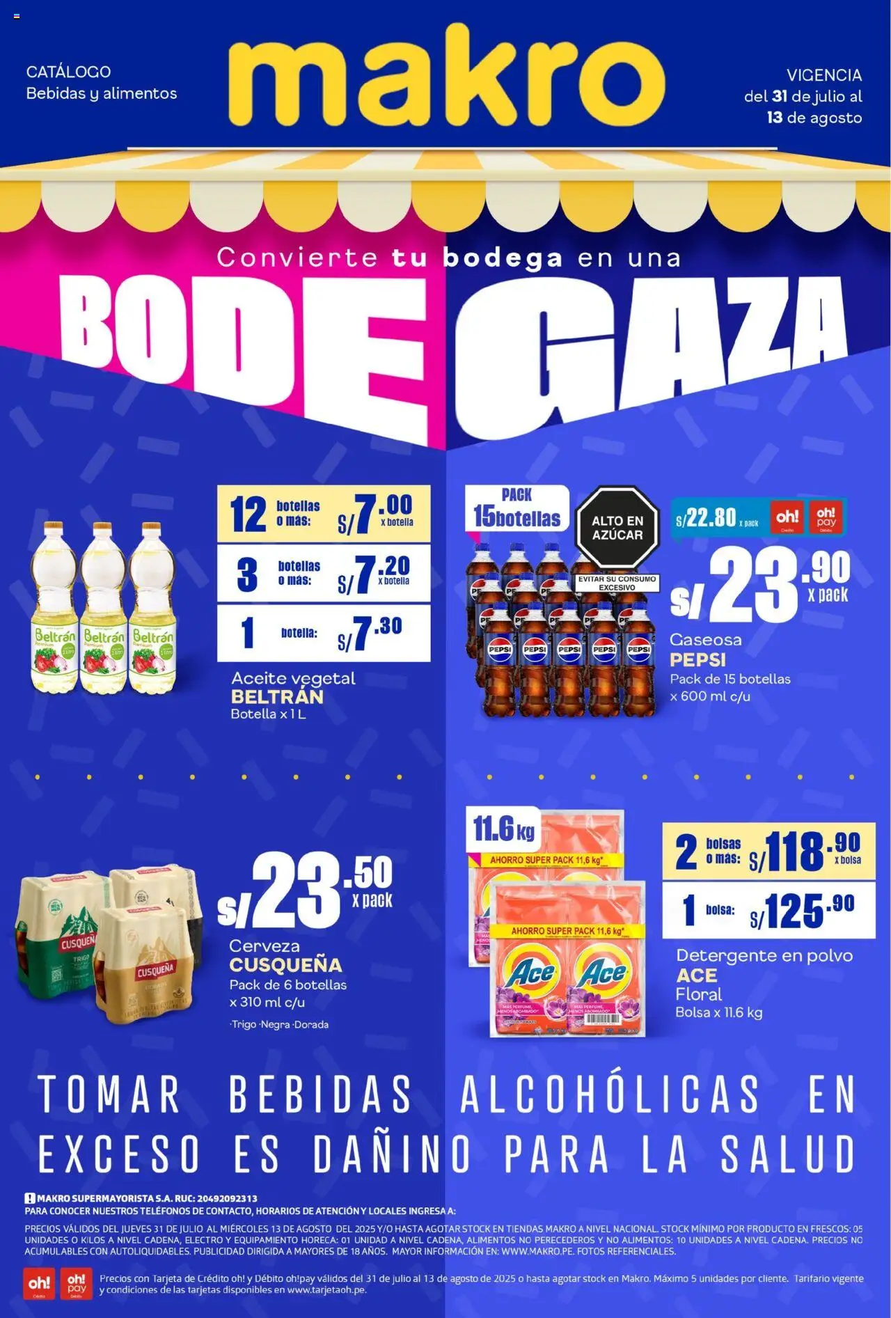 Catálogo Makro válido desde 31.07.2025 | Página: 1 | Productos: Aceite, Cerveza, Bolsa, Polvo