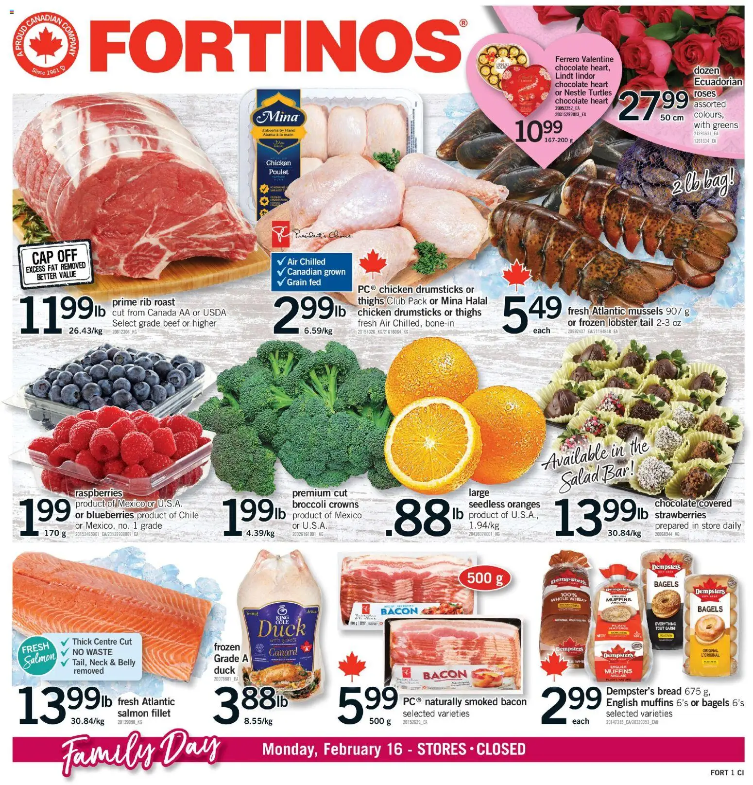 Fortinos flyer valid from 12.02.2026 | Page: 1 | Products: Beef, Salad, Bread, Chicken