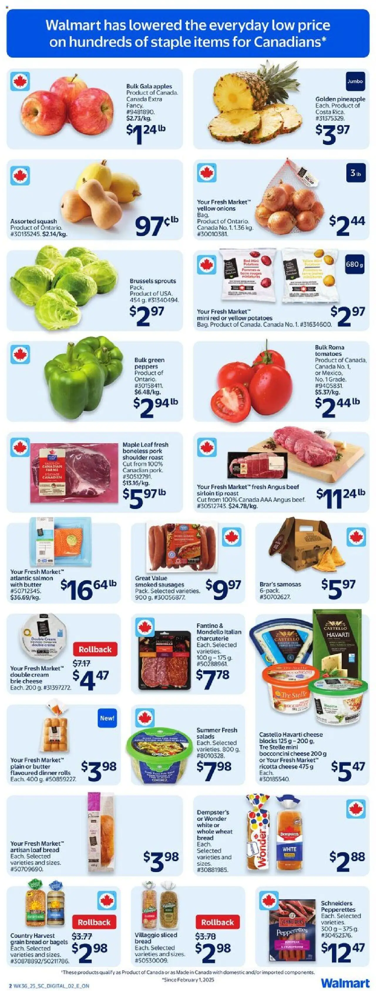 Walmart flyer valid from 02.10.2025 | Page: 6 | Products: Potatoes, Bread, Pork, Tomatoes