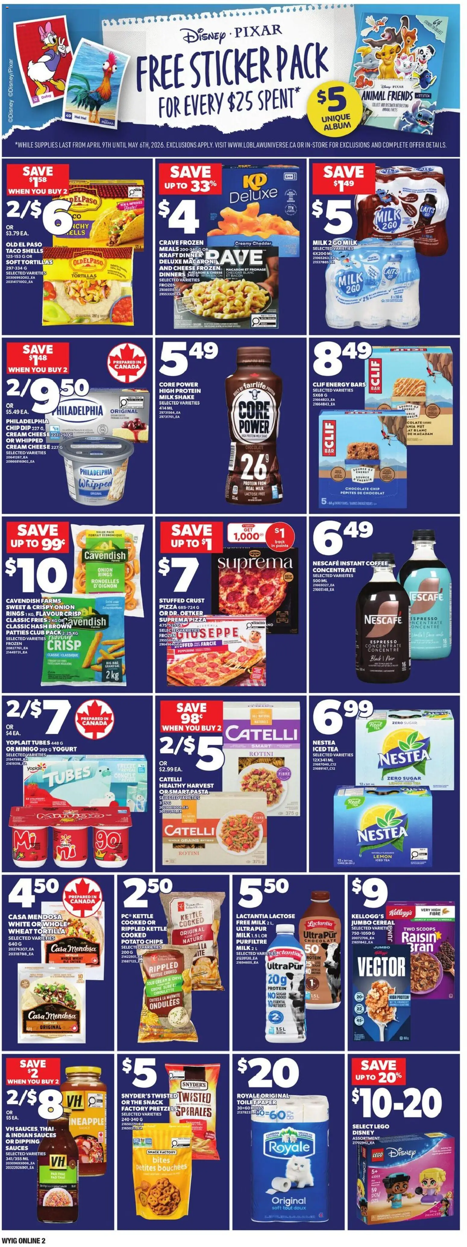 Loblaws flyer valid from 23.04.2026 | Page: 8 | Products: Pasta, Chips, Cream, Pizza