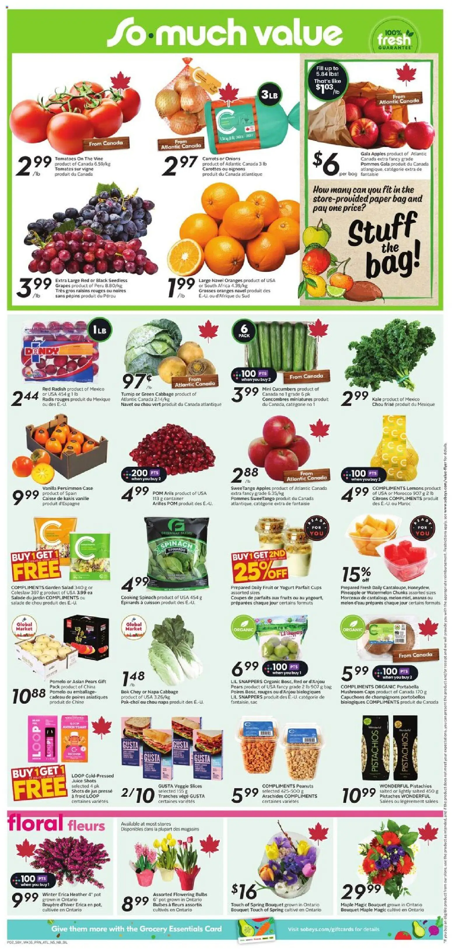 Sobeys flyer valid from 01.01.2026 | Page: 5 | Products: Pineapple, Bag, Juice, Apples
