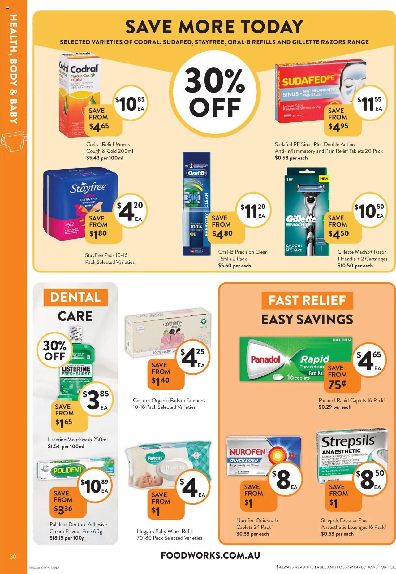 Foodworks catalogue - valid from 06.08.2025 | Page: 30 | Products: Mouthwash, Cream, Tampons, Pain relief