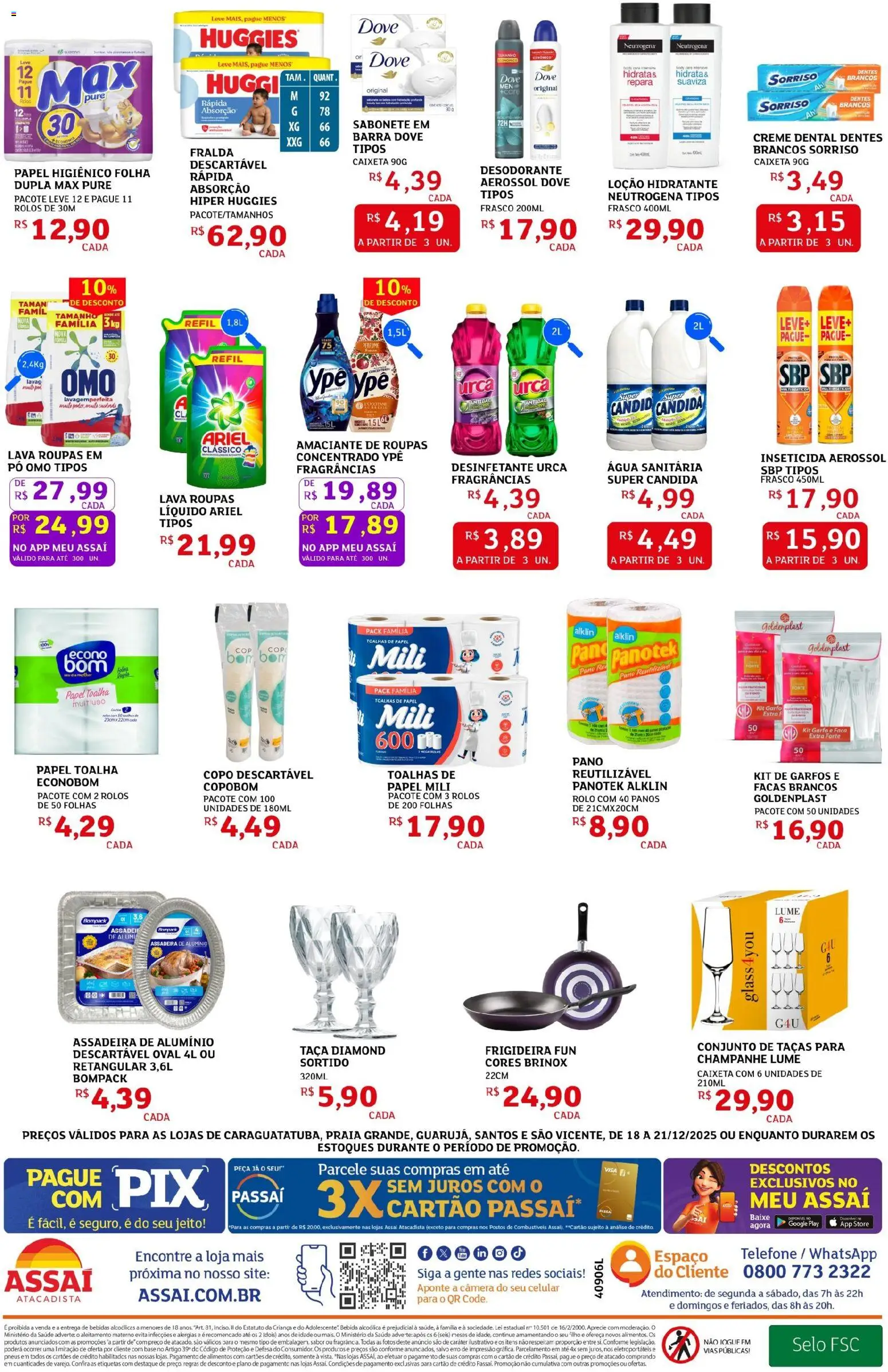Assaí Atacadista Folheto - válido de 18.12.2025 | Página: 4 | Produtos: Sabonete, Creme dental, Papel higiênico, Amaciante