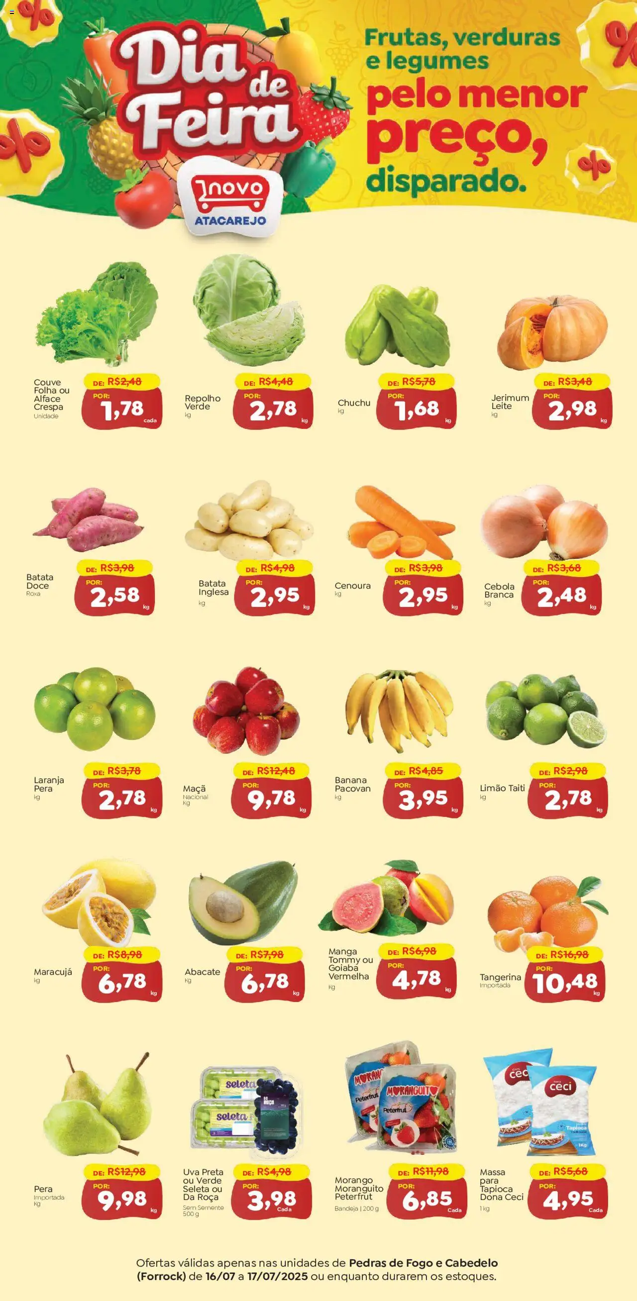 Novo Atacarejo Folheto - válido de 16.07.2025 | Página: 1 | Produtos: Cebola, Repolho, Massa, Cenoura