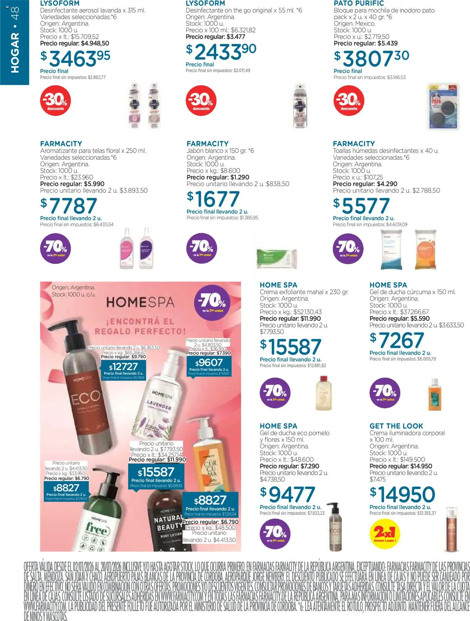Farmacity catálogo │ válido desde el 02.01.2026 | Página: 48 | Productos: Toallas, Ducha, Inodoro, Gel de ducha