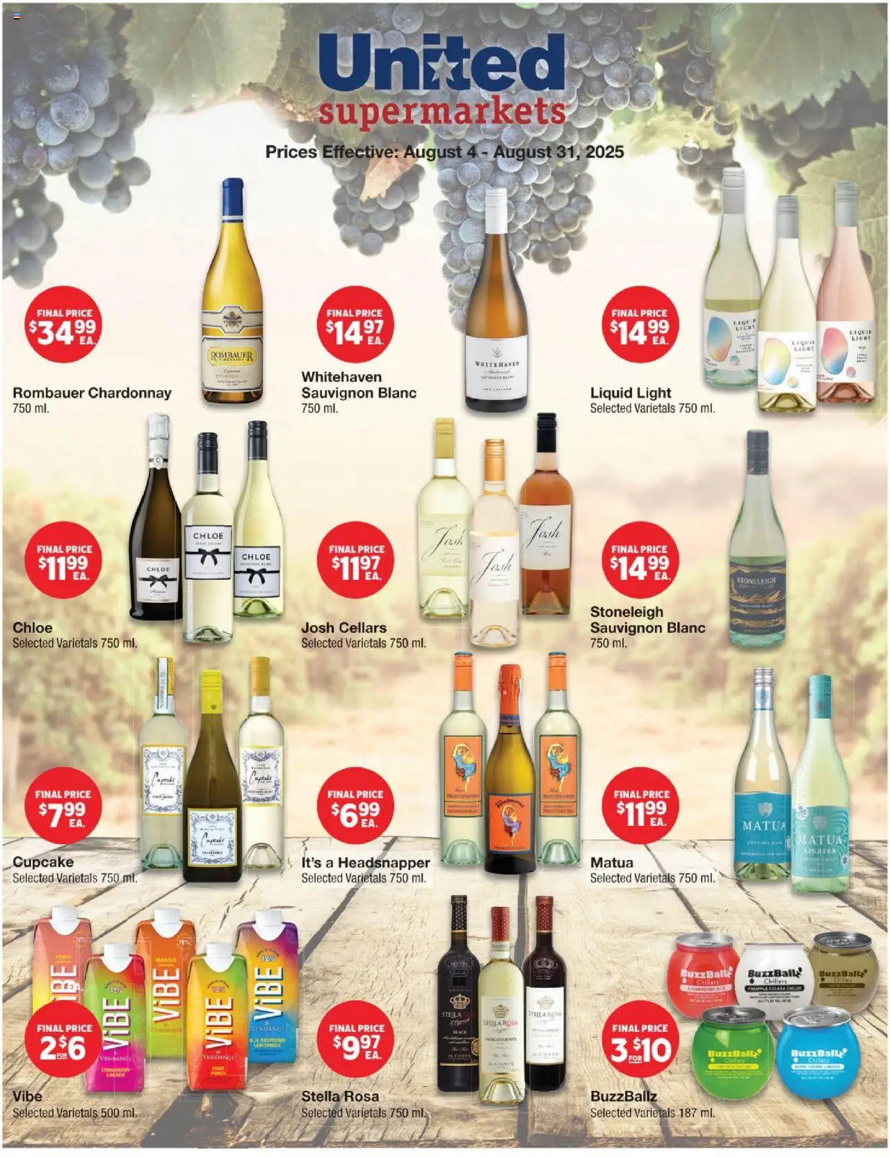 United Supermarkets August Alcohol Flyer - valid from 04.08.2025 | Page: 1 | Products: Mango, Lighter, Cupcake