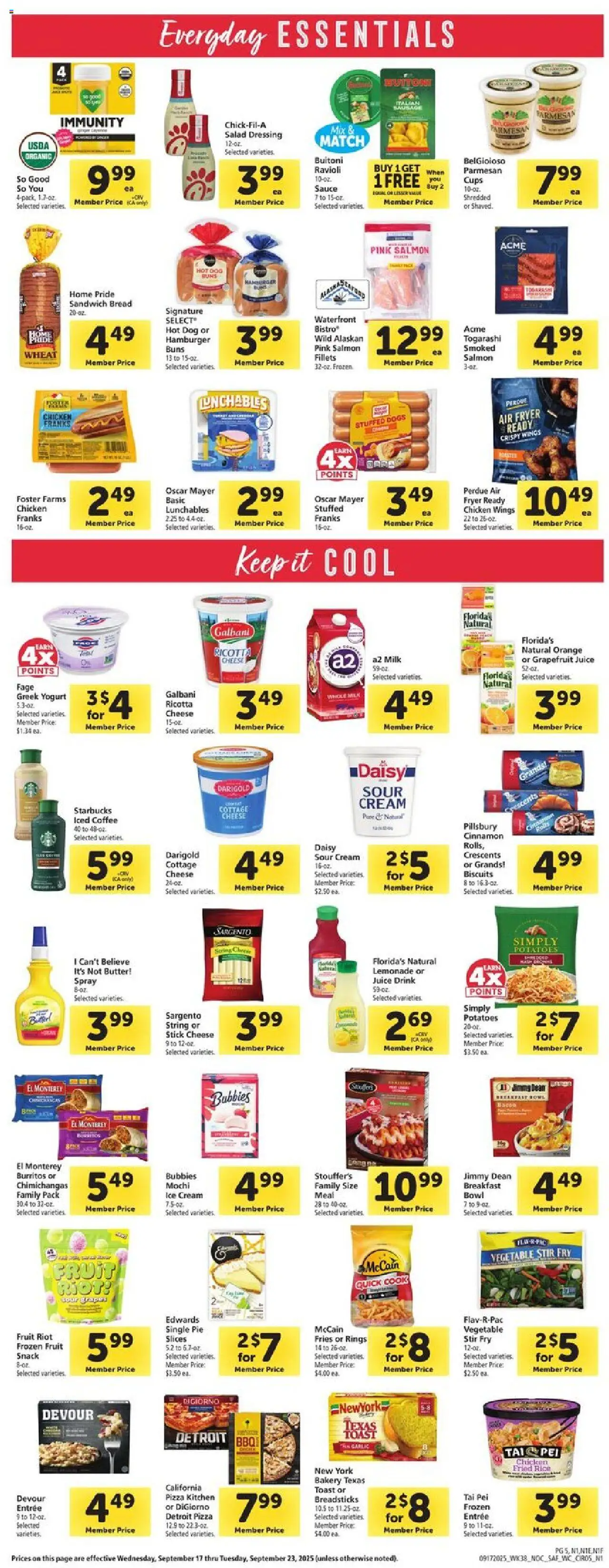 Safeway Weekly Ad - valid from 17.09.2025 | Page: 5 | Products: Fryer, Cheese, Juice, Salad