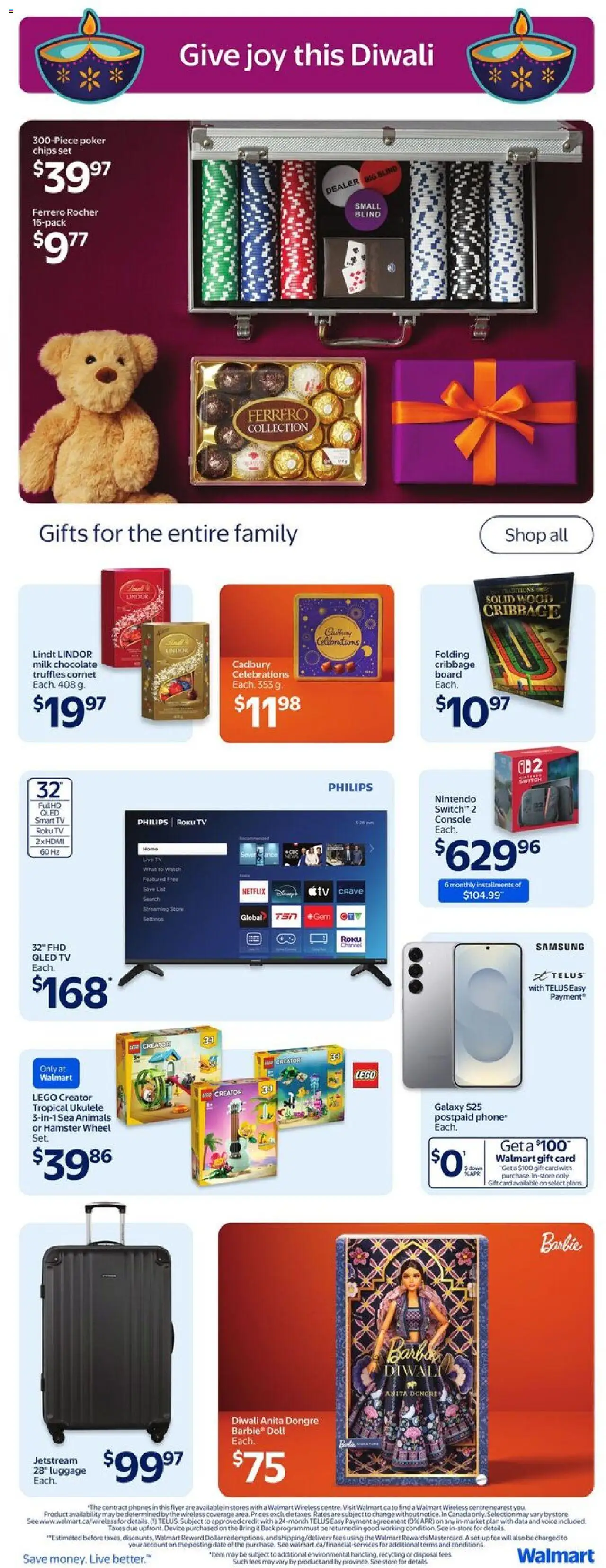 Walmart flyer valid from 25.09.2025 | Page: 8 | Products: Chips, Phone, Watch, Chocolate
