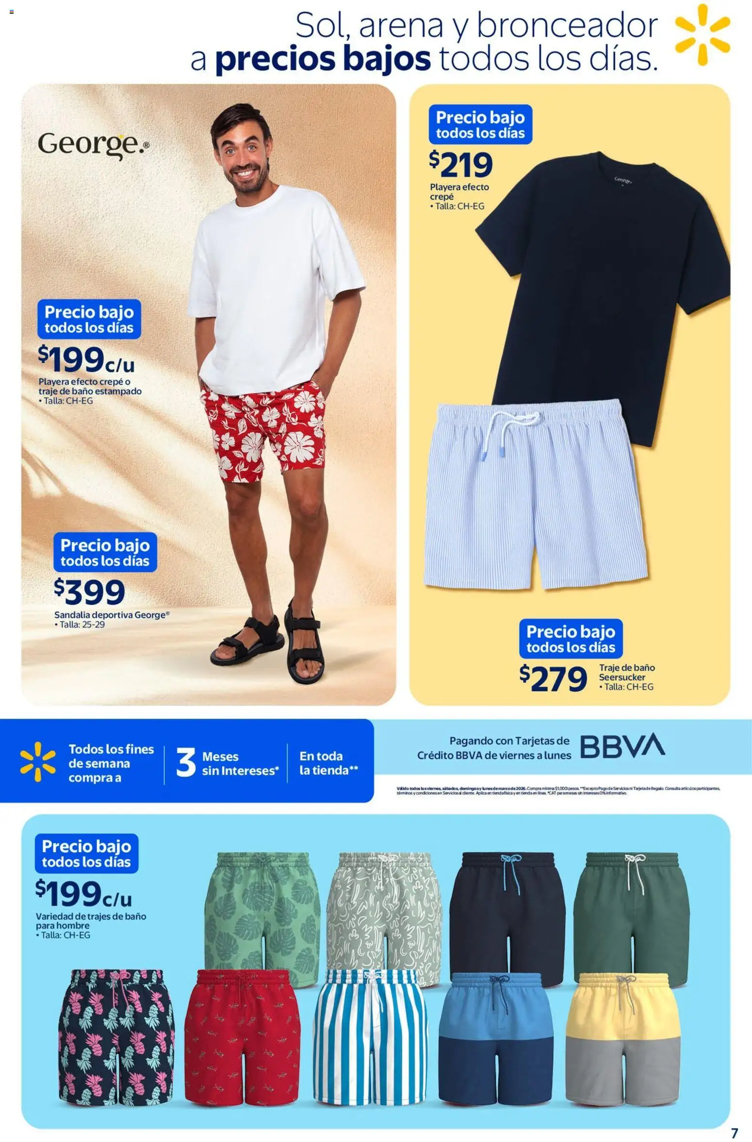 Nuevas ofertas de Walmart válidas en toda la República Mexicana desde el 05.03.2026. ¡Encuentra las mejores ofertas en Walmart folleto Sol, arena y bronceador a precios bajos! | Página: 7 | Productos: Traje, Playera, Traje de baño, Bronceador