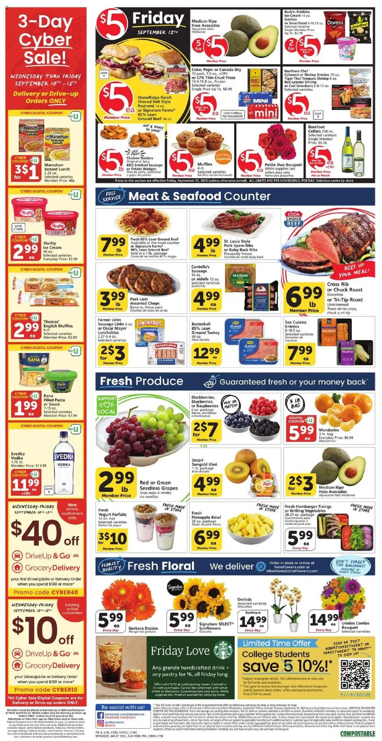 Vons Weekly Ad - valid from 10.09.2025 | Page: 3 | Products: Pizza, Kiwi, Cream, Blueberries