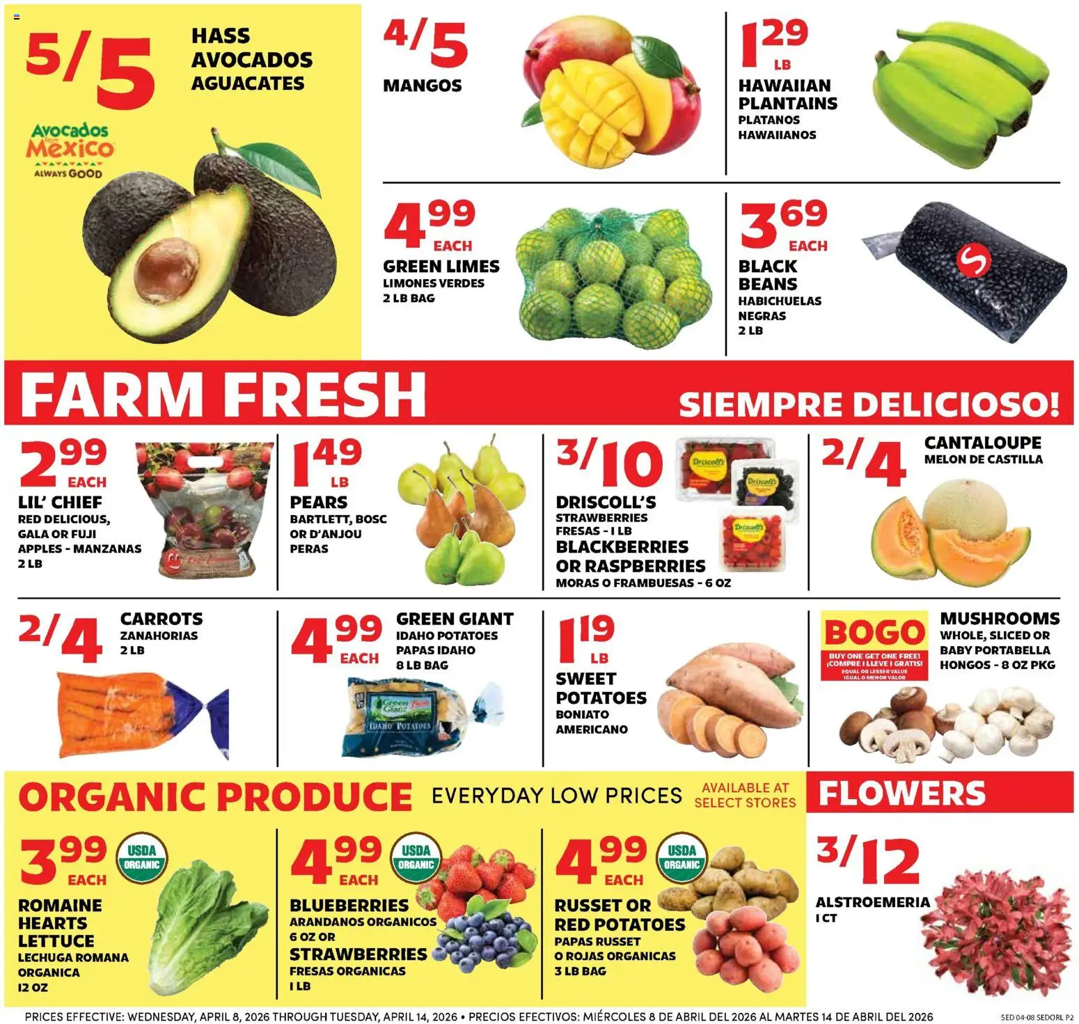 Sedano's Weekly Ad - valid from 08.04.2026 | Page: 2 | Products: Romaine, Lettuce, Blueberries, Bag