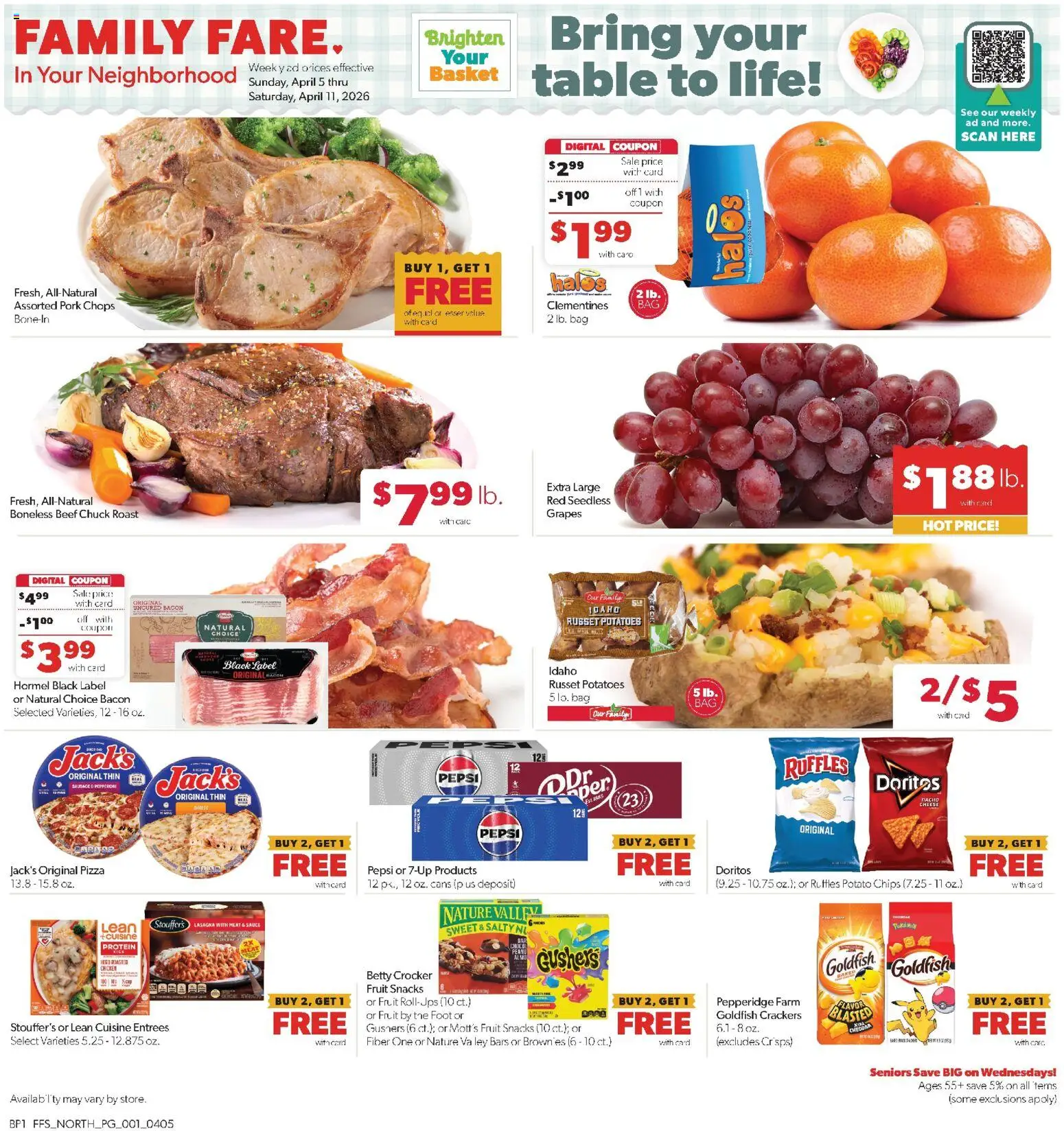 Family Fare Weekly Ad - MI - valid from 05.04.2026 | Page: 1 | Products: Chips, Potatoes, Grapes, Bag