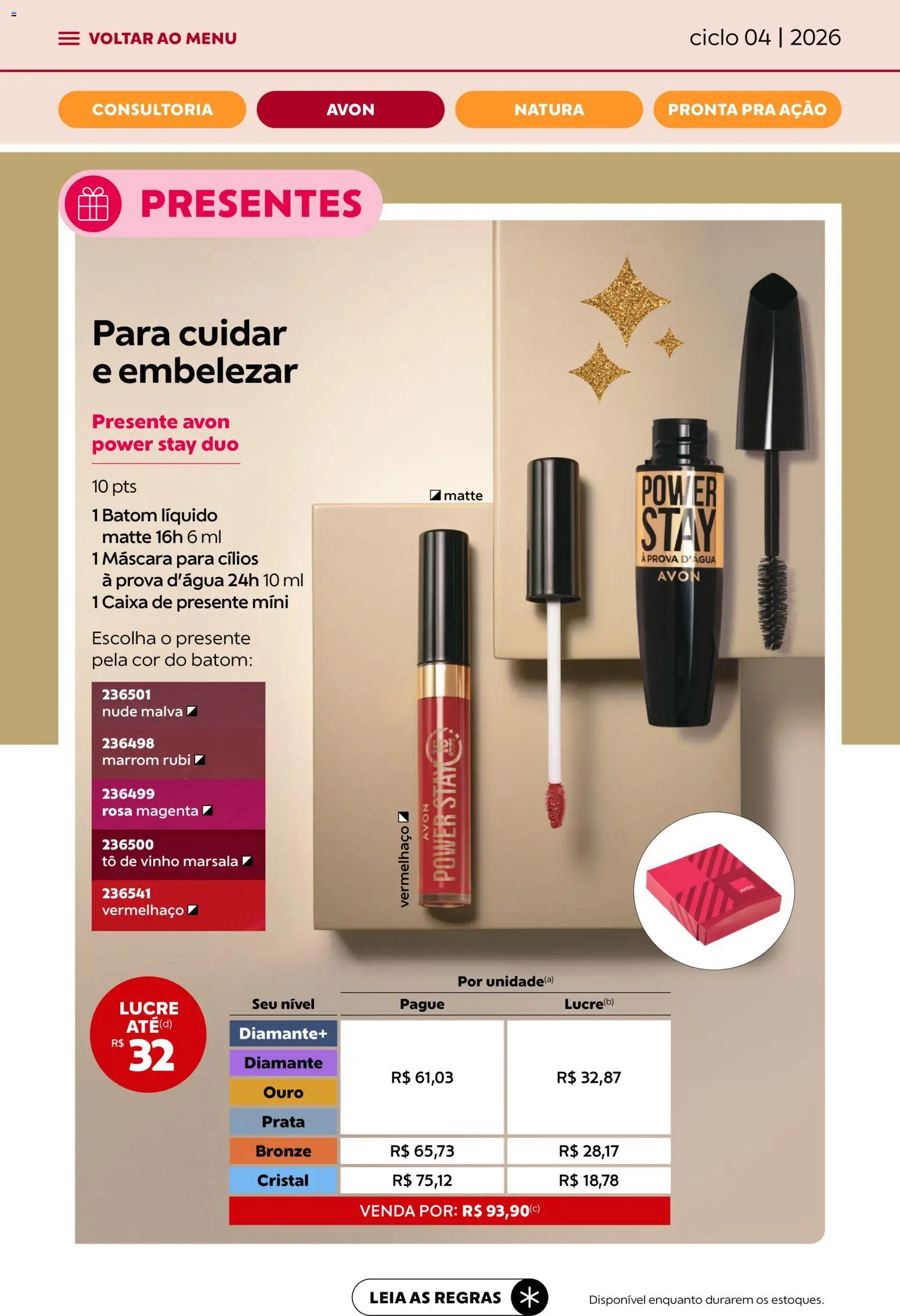 Avon Folheto - válido de 18.02.2026 | Página: 23 | Produtos: Máscara para cílios, Batom, Caixa, Vinho